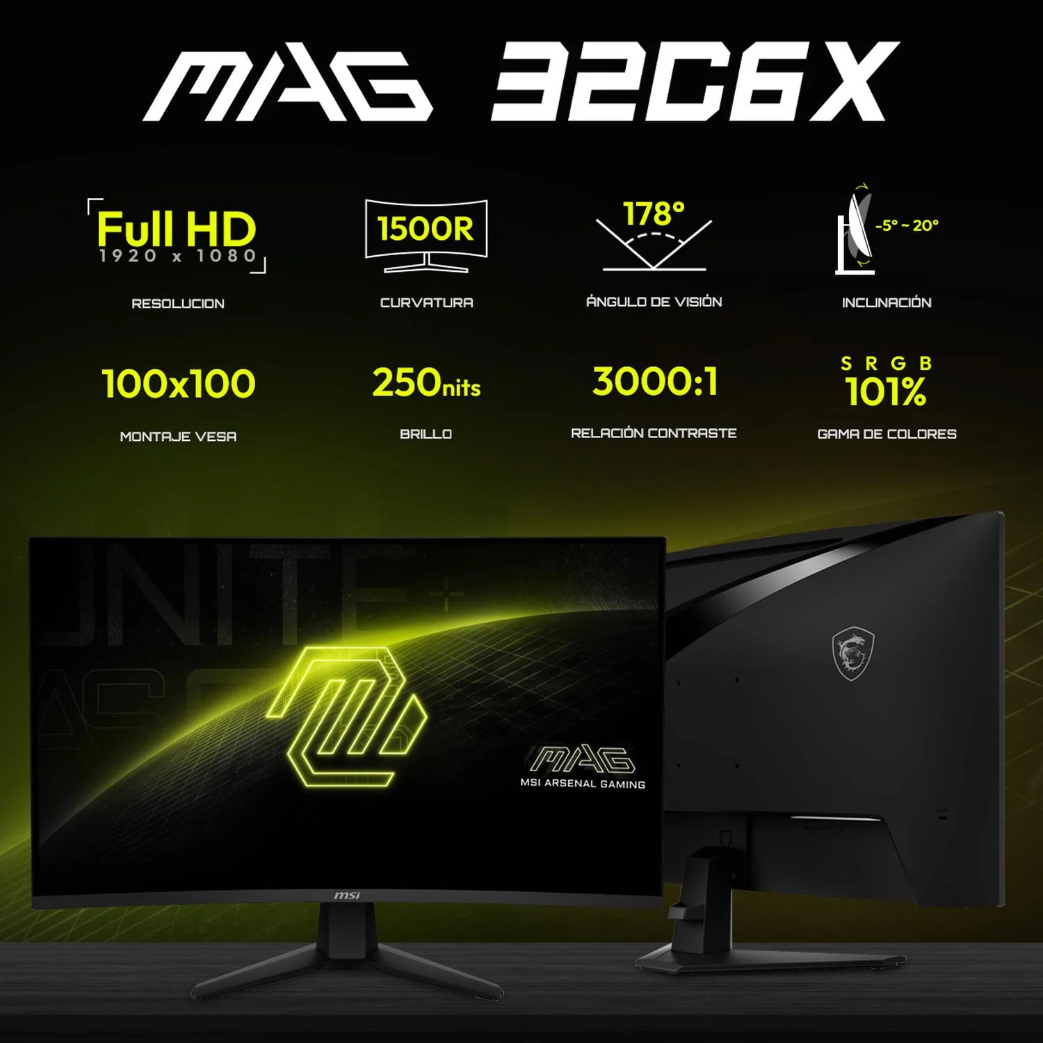 Monitor Gamer Curvo 32" MSI MAG 32C6X 1ms 250Hz VA Full HD HDMI DisplayPort Adaptative-Sync - Image 2