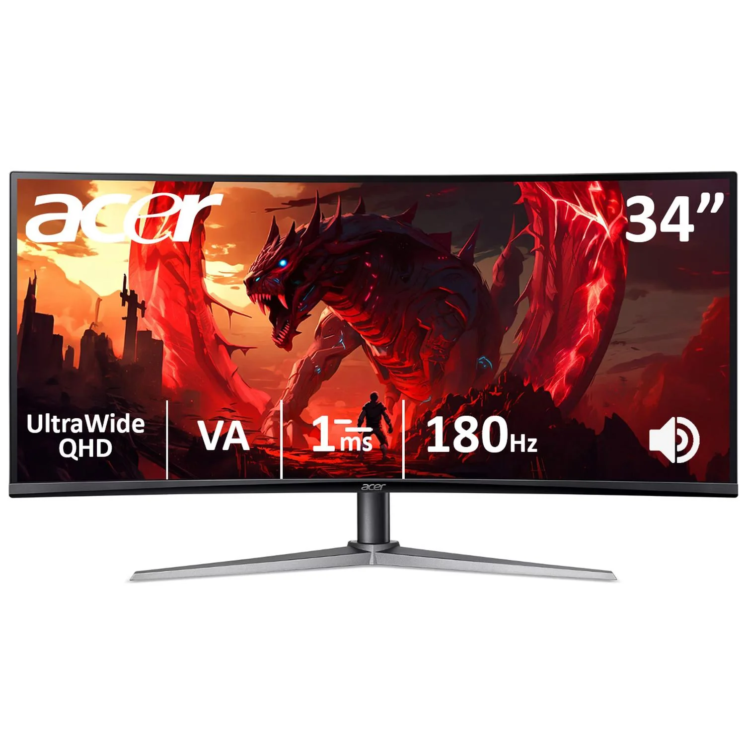 Monitor Gamer Curvo 34 ACER NITRO 1ms 180Hz UltraWide Quad HD VA LED Altavoces FreeSync HDMI Negro ED340CU