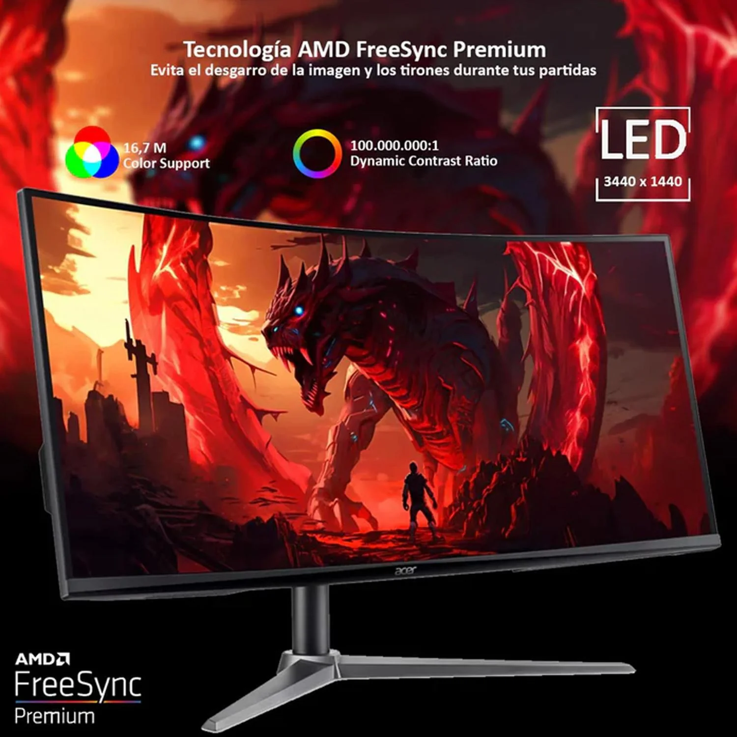 Monitor Gamer Curvo 34 ACER NITRO 1ms 180Hz UltraWide Quad HD VA LED Altavoces HDMI Negro ED340CU-RF Reacondicionado - Image 3