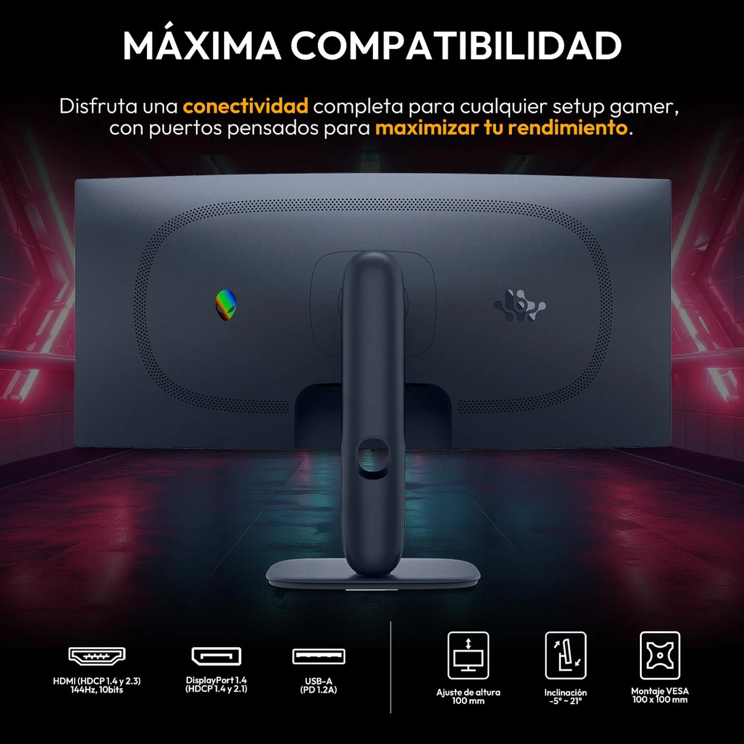 Monitor Gamer Curvo ALIENWARE 34" WQHD 3440 x 1440 180Hz 1ms Panel VA Adaptive-Sync HDMI DP Soporte Ajustable AW3425DWM Maxima Fluidez y Reaccion - Image 6