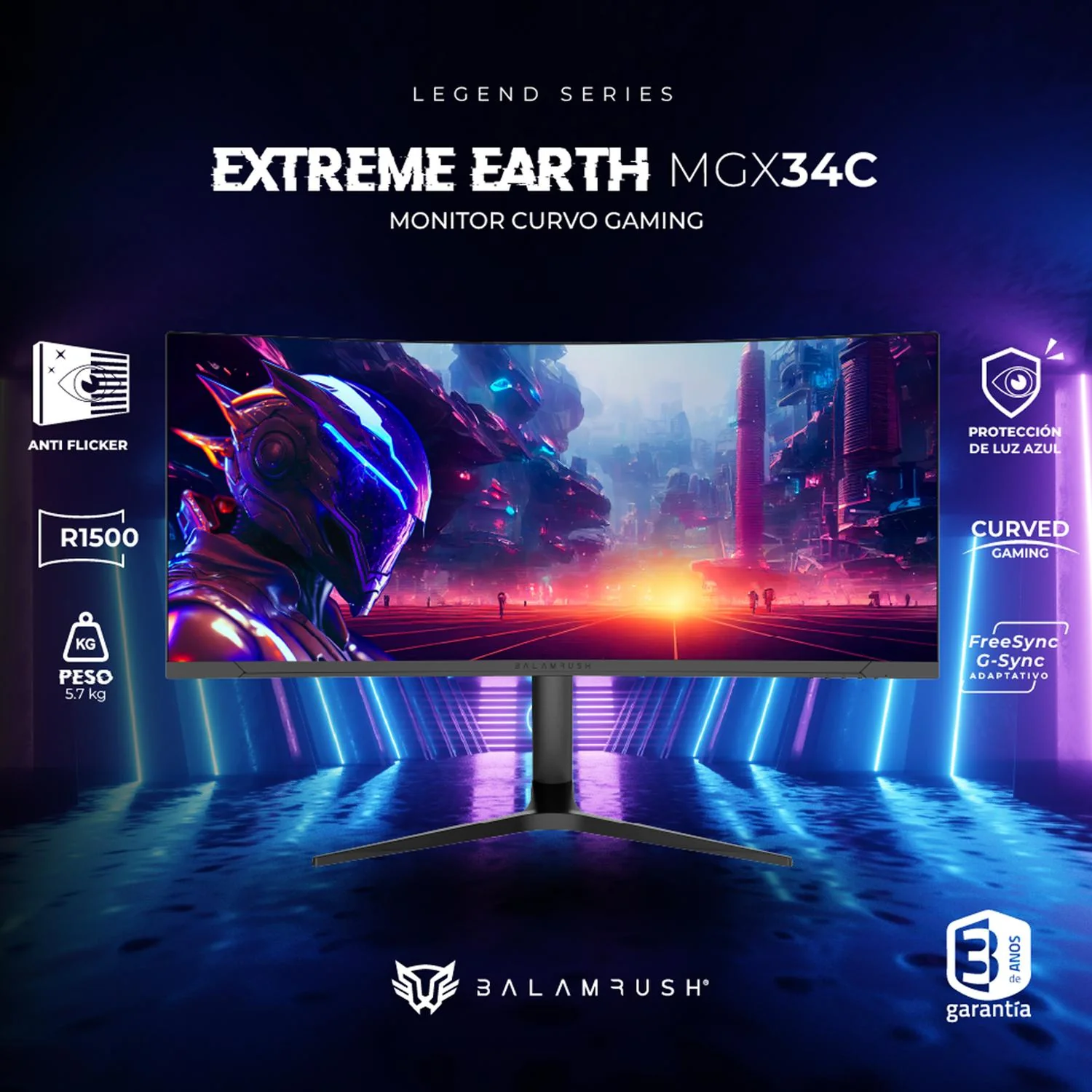 Monitor Gamer Curvo 34 BALAM RUSH EXTREME EARTH MGX34C 1Ms 144Hz Ultra Wide Full HD VA LED RGB HDMI BR-938655 - Image 3