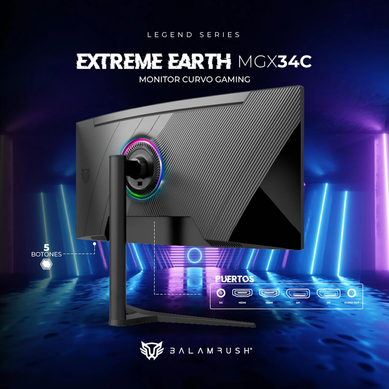 Monitor Gamer Curvo 34 BALAM RUSH EXTREME EARTH MGX34C 1Ms 144Hz Ultra Wide Full HD VA LED RGB HDMI BR-938655 - Image 4