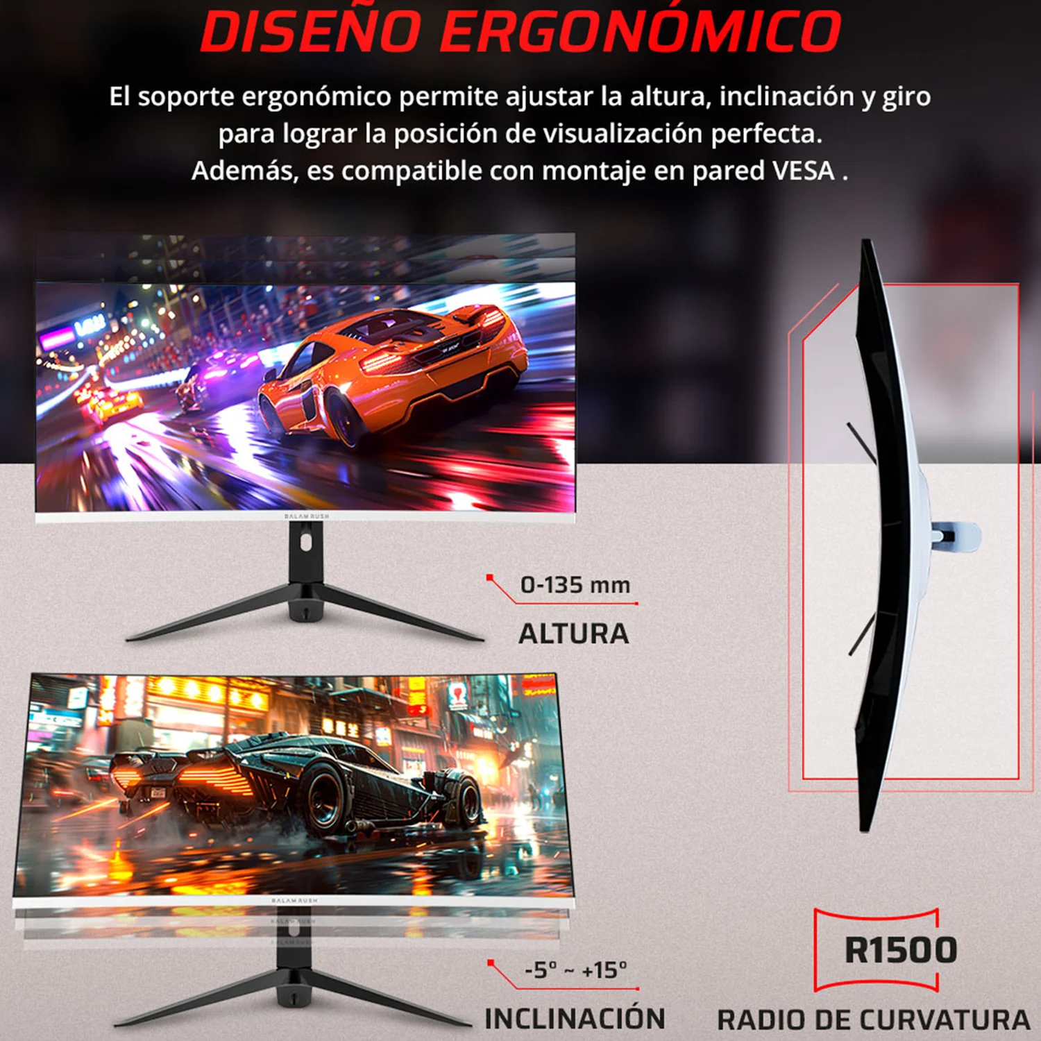 Monitor Gamer Curvo 34 BALAM RUSH EXTREME EARTH PRO MGP34C 1Ms 165Hz UWQHD VA LED HDMI Altavoces FreeSync/G-Sync Blanco BR-940696 - Image 3