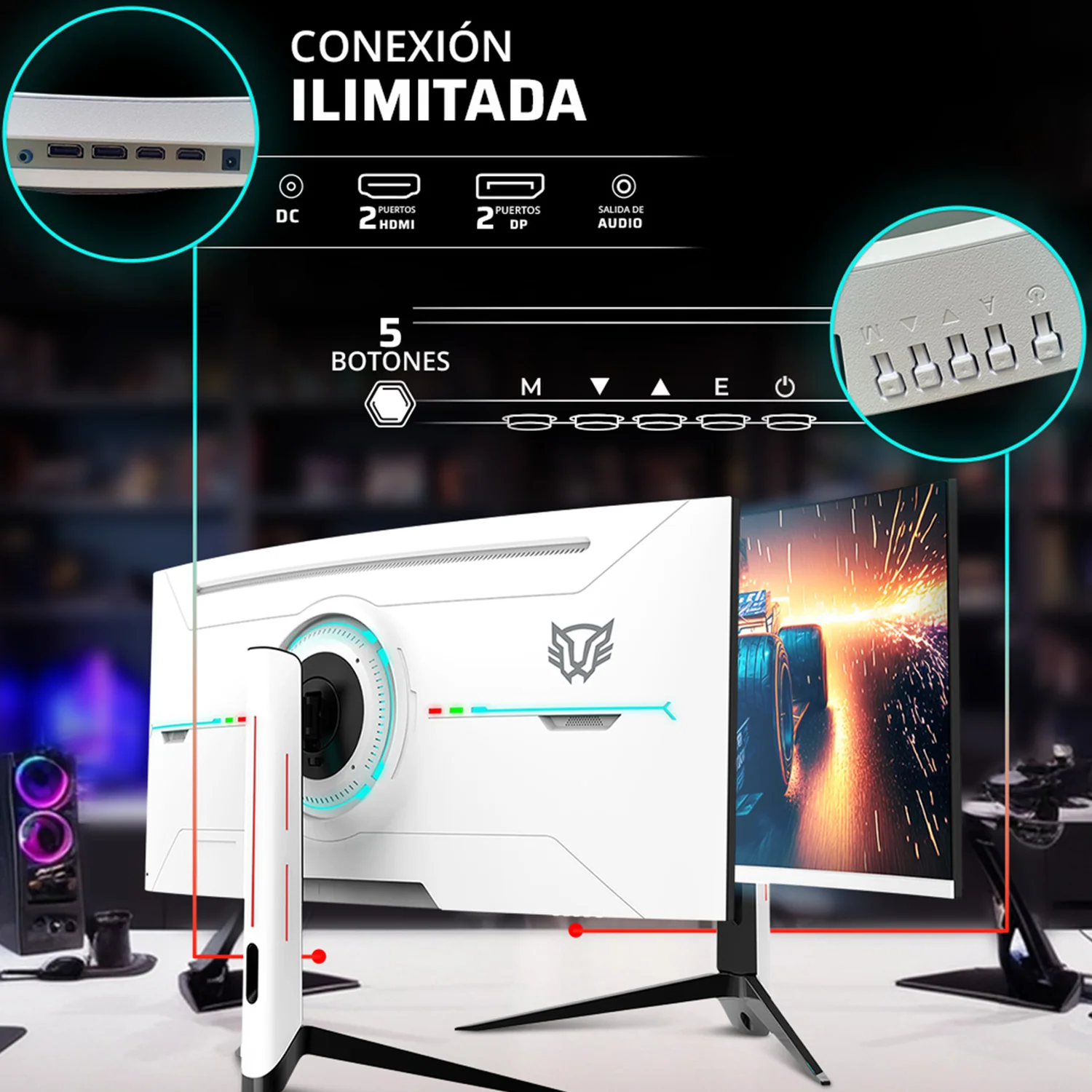Monitor Gamer Curvo 34 BALAM RUSH EXTREME EARTH PRO MGP34C 1Ms 165Hz UWQHD VA LED HDMI Altavoces FreeSync/G-Sync Blanco BR-940696 - Image 5