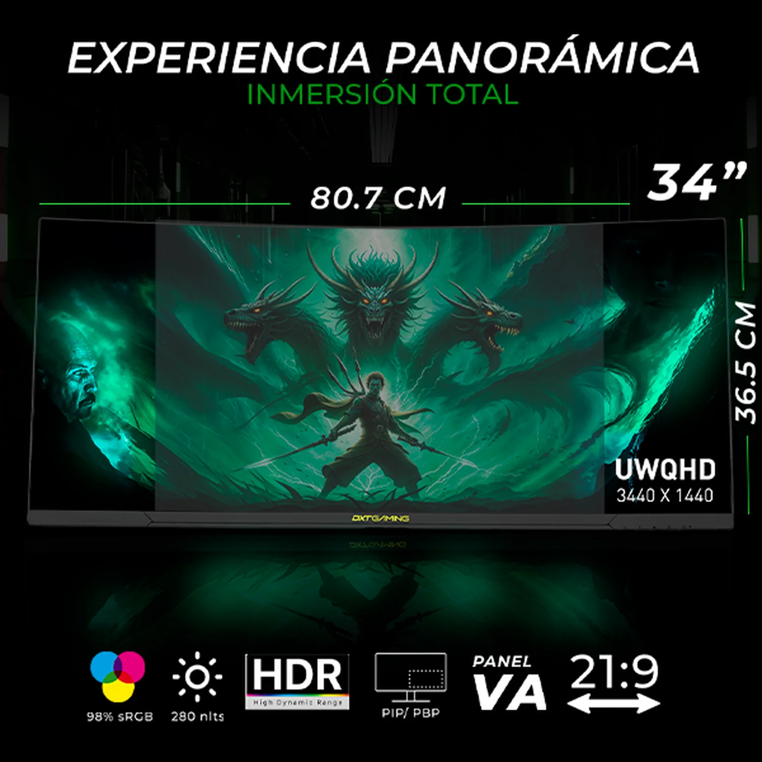 Monitor Gamer Curvo 34" DXT GAMING Immersion Ultra Wide UWQHD 1MS 180Hz VA RGB FreeSync G-Sync Negro - Image 5