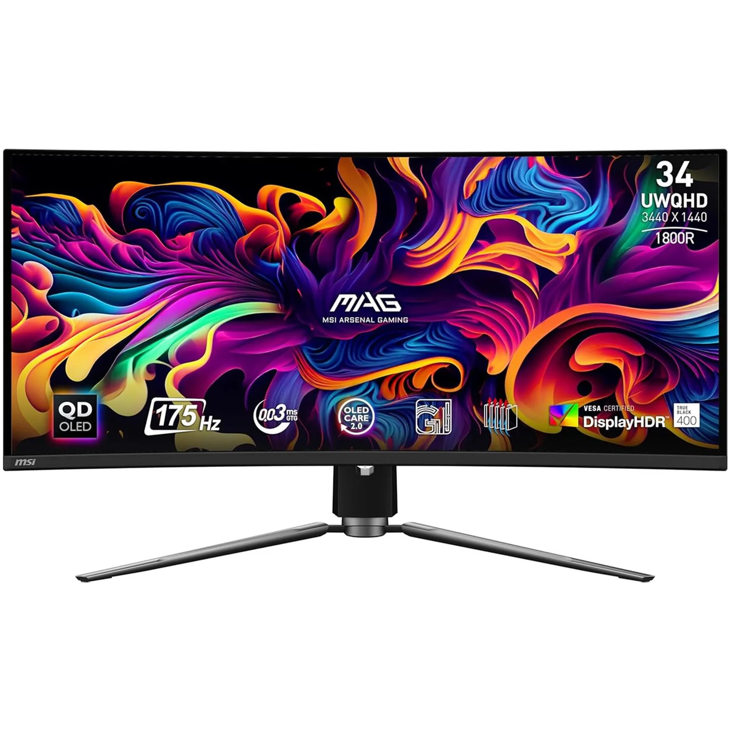 Monitor Gamer Curvo 34 MSI MAG 341CQP 0.03ms 175Hz Ultra Wide Quad HD QD-OLED HDMI DP USB-C