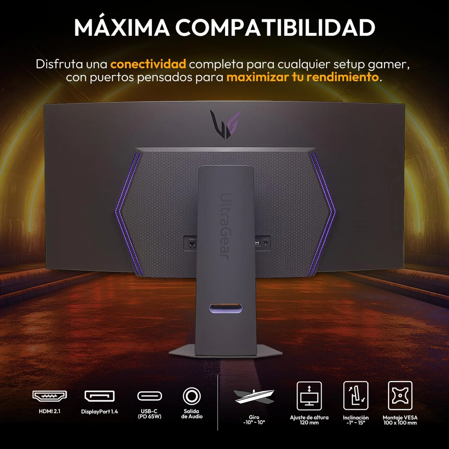Monitor Gamer Curvo 45" LG UltraGear 45GX90SA-B 0.03ms 240Hz Ultra Wide QHD OLED USB-C DisplayPort 1.4 Altavoces Adaptive Sync - Image 6