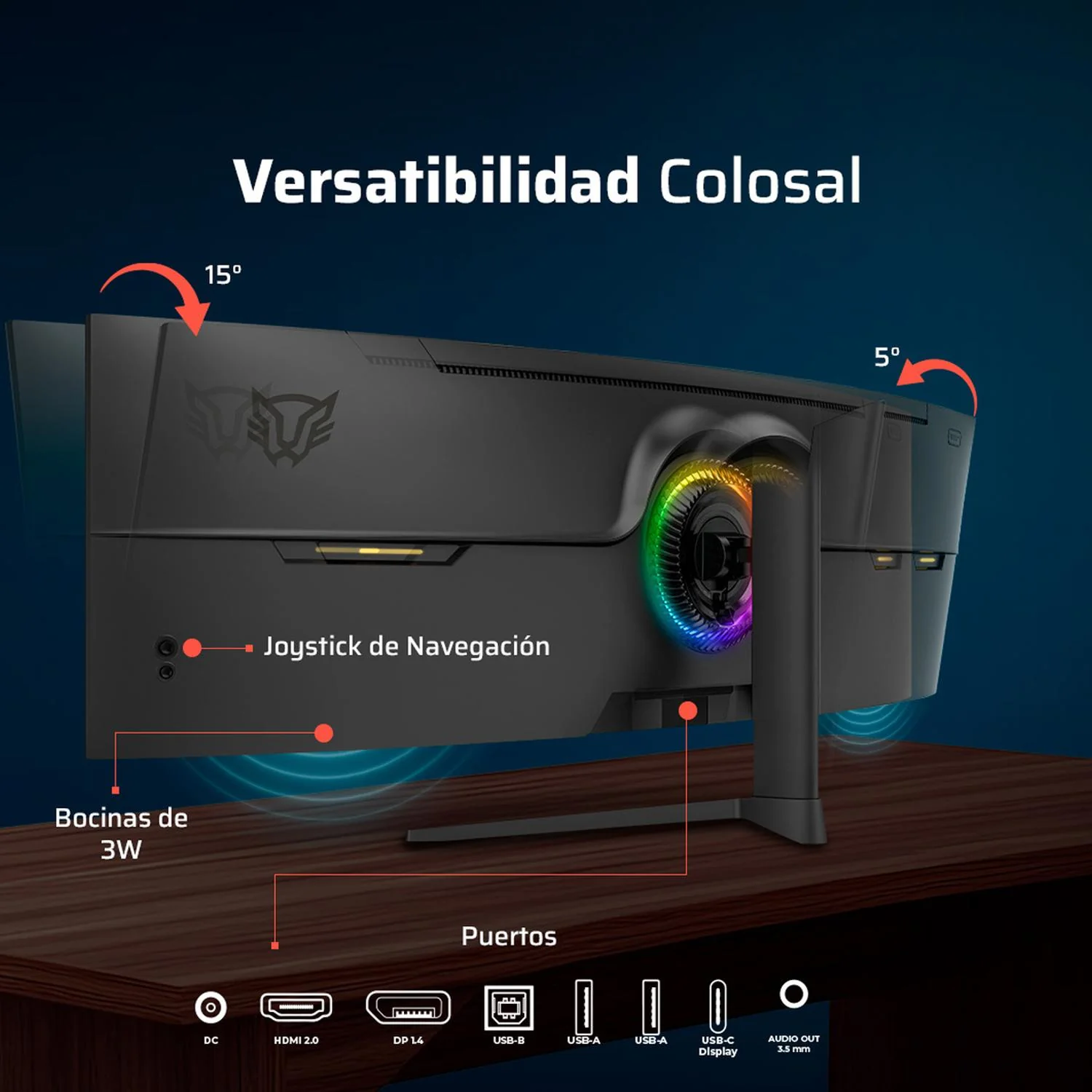 Monitor Gamer Curvo 49" BALAM RUSH COSMOS TITAN MCT49X DQHD 120Hz 1ms VA Adaptive-Sync HDMI DP USB-C RGB Negro BR-944144 Precisión Profesional Máxima - Image 3
