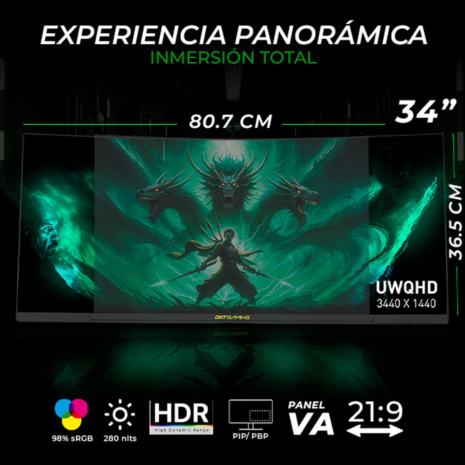 Monitor Gamer Curvo DXT GAMING Immersion 34" UWQHD 165Hz 1ms VA Adaptative-Sync DP HDMI RGB Negro MDXTDP34FBKV2 Rendimiento Competitivo - Image 5
