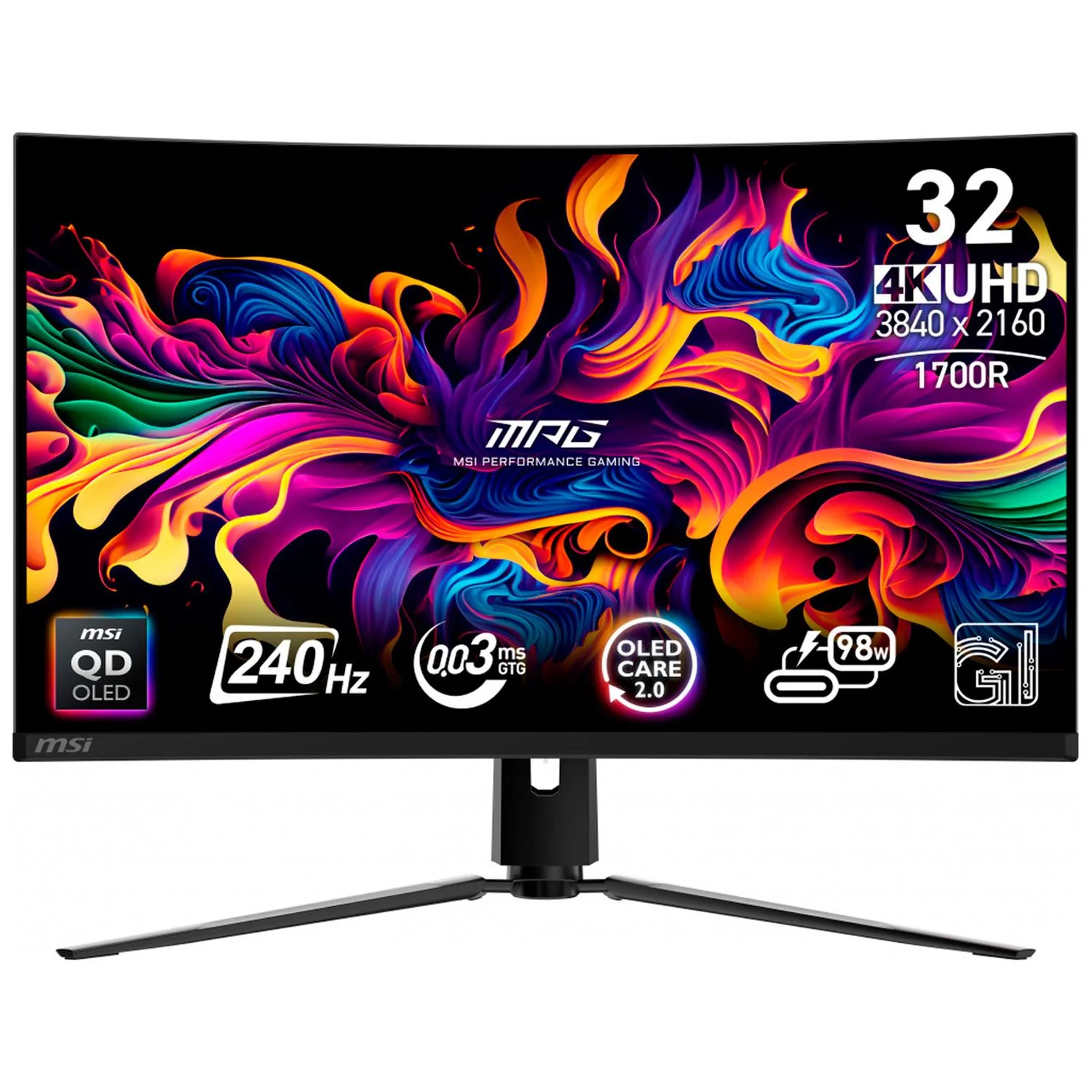 Monitor Gamer OLED 4K Curvo 32" MSI MPG 321CURX QD-OLED UHD 3840x2160 240Hz 0.03ms HDMI 2.1 DP 1.4a USB-C Nvidia G-Sync Garantia OLED 3 Años