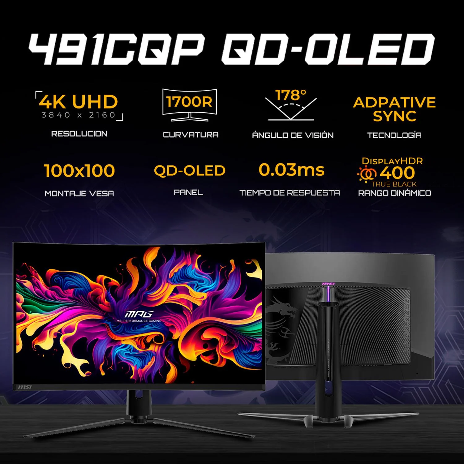 Monitor Gamer OLED 4K Curvo 32" MSI MPG 321CURX QD-OLED UHD 3840x2160 240Hz 0.03ms HDMI 2.1 DP 1.4a USB-C Nvidia G-Sync Garantia OLED 3 Años - Image 2