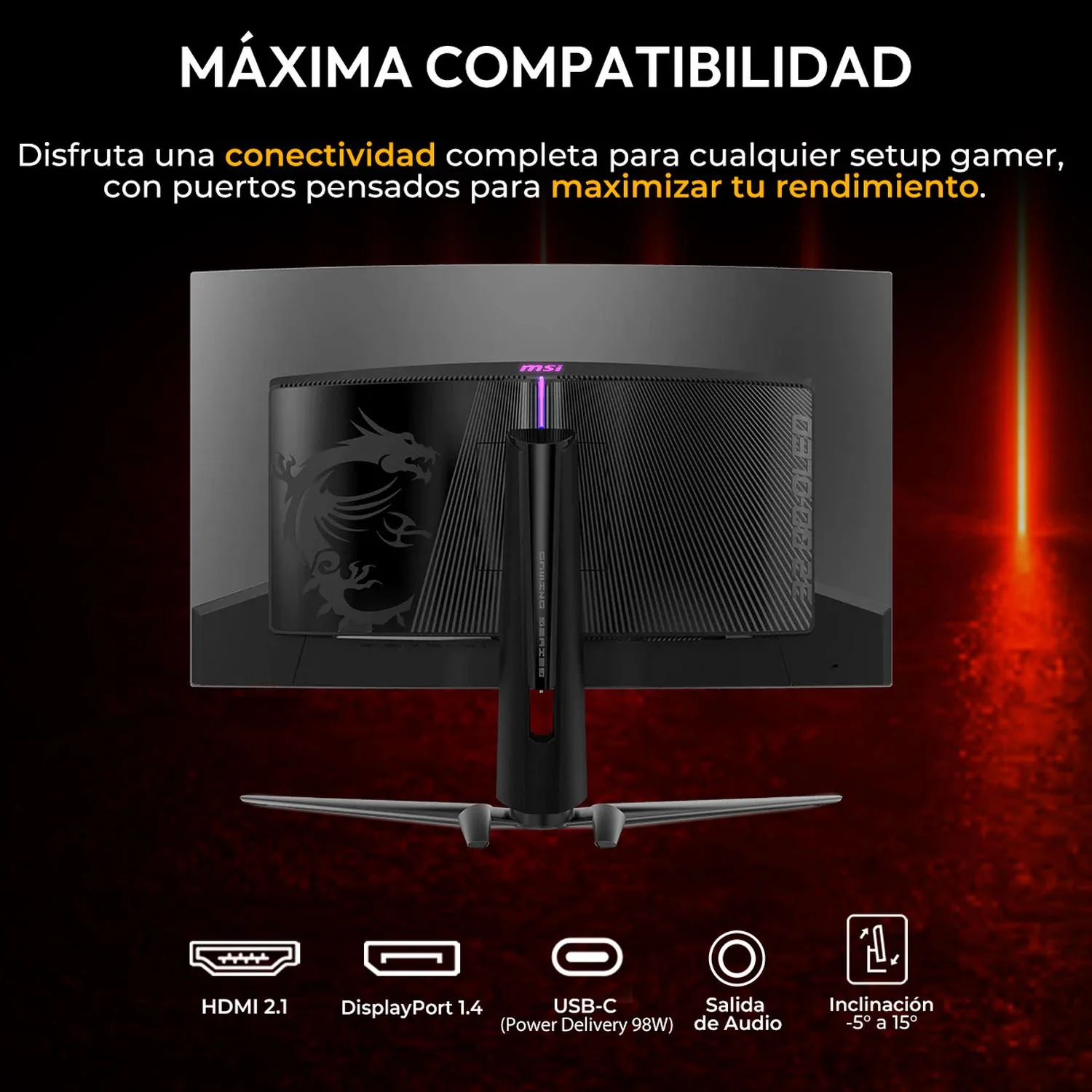 Monitor Gamer OLED 4K Curvo 32" MSI MPG 321CURX QD-OLED UHD 3840x2160 240Hz 0.03ms HDMI 2.1 DP 1.4a USB-C Nvidia G-Sync Garantia OLED 3 Años - Image 6