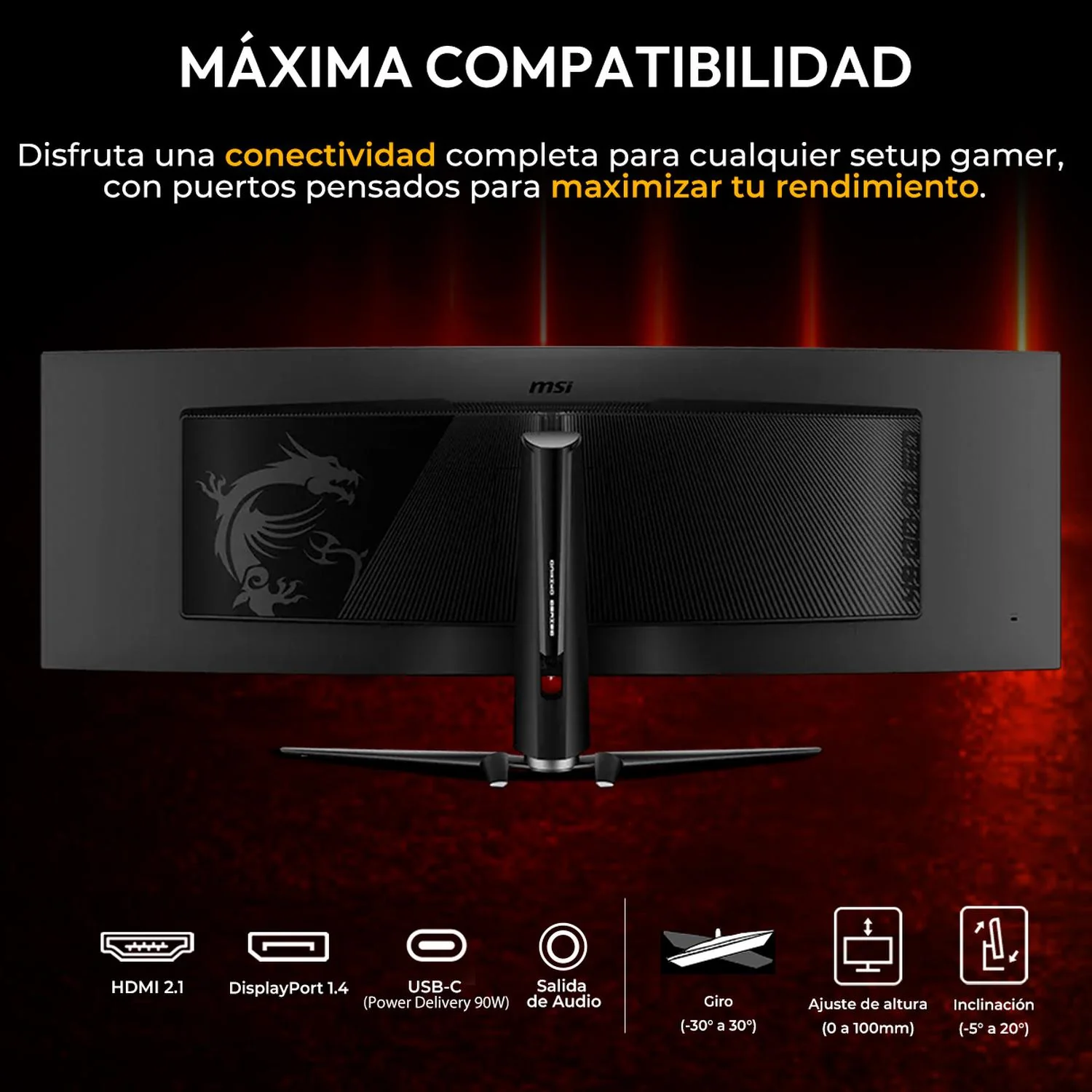 Monitor Gamer OLED Curvo 49" MSI MPG 491CQP QD-OLED DQHD 5120x1440 144Hz 0.03ms HDMI 2.1 DP 1.4a USB-C Adaptive Sync Garantia OLED 3 Años - Image 6