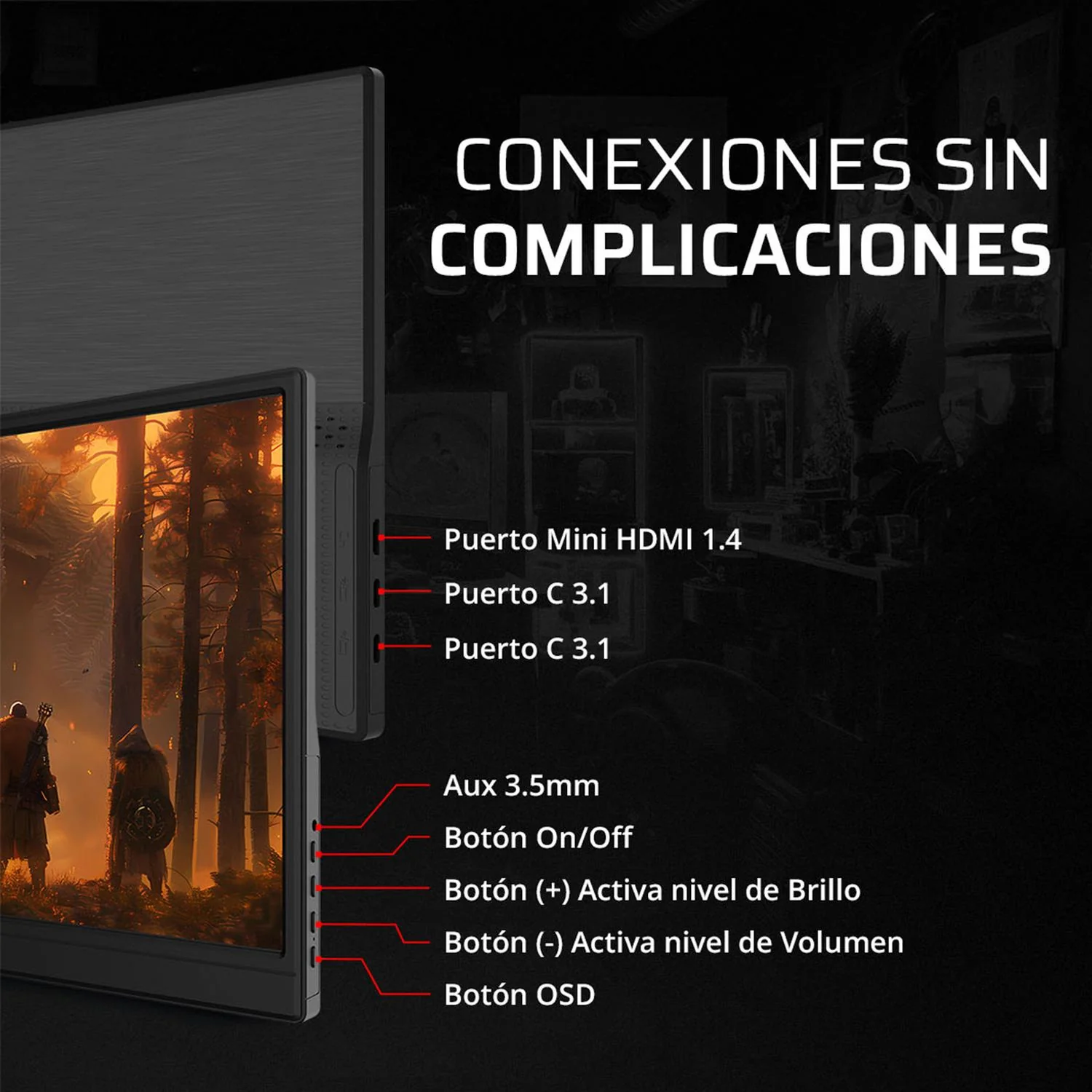 Monitor Portatil 15.6 BALAM RUSH NOMAD NM15D 4ms 60Hz Full HD IPS LED HDMI USB-C Negro BR-943123 - Image 3