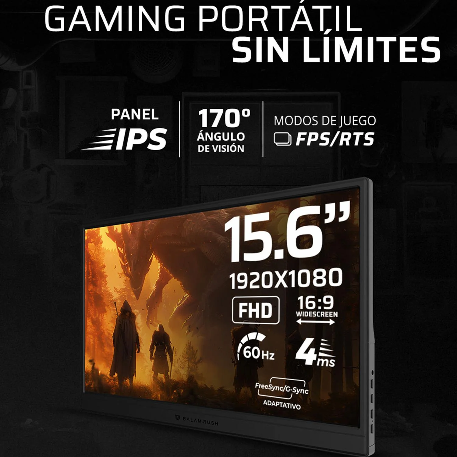 Monitor Portatil 15.6 BALAM RUSH NOMAD NM15D 4ms 60Hz Full HD IPS LED HDMI USB-C Negro BR-943123 - Image 4