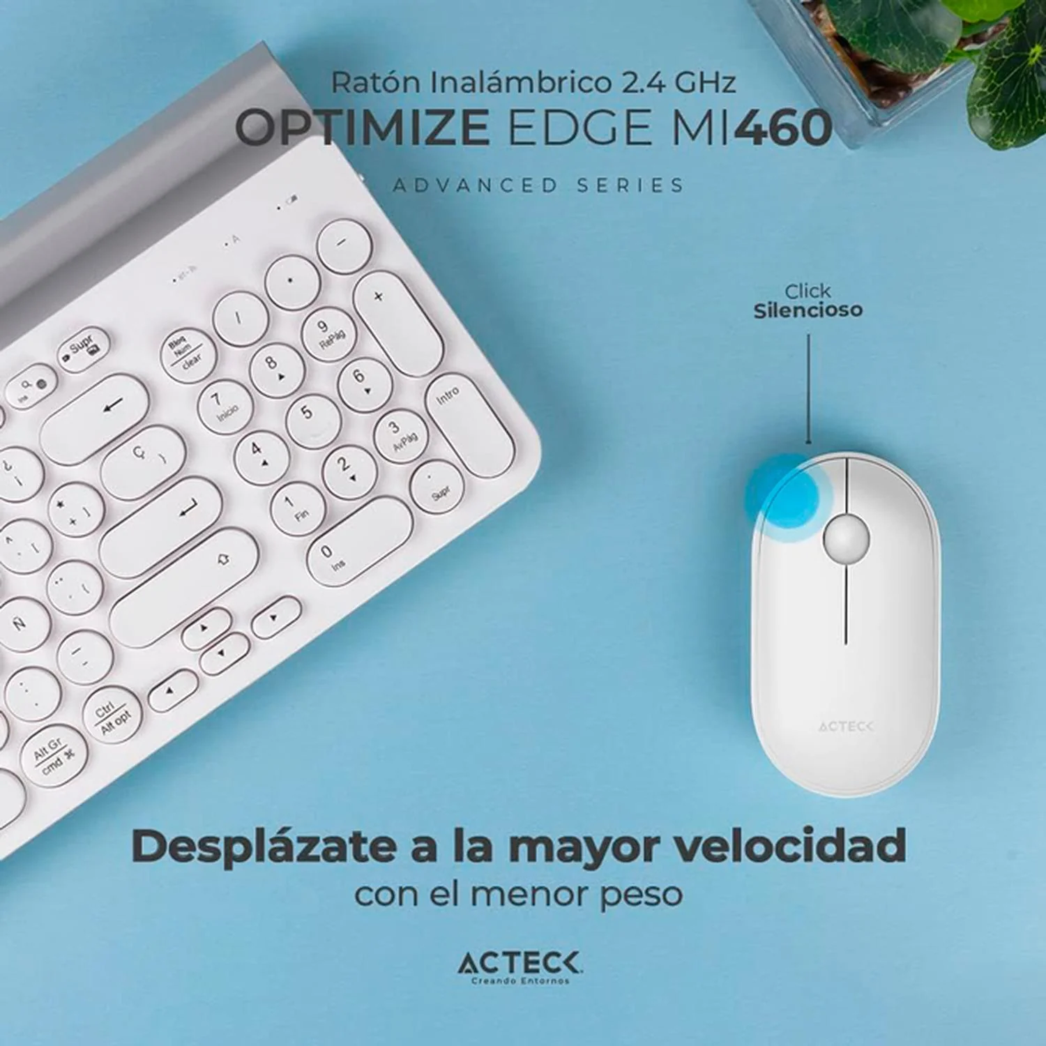 Mouse ACTECK OPTIMIZE EDGE MI460 Ultra Delgado 1600dpi 2 Botones Inalambrico USB 2.4 Ghz Blanco AC-934114 - Image 4