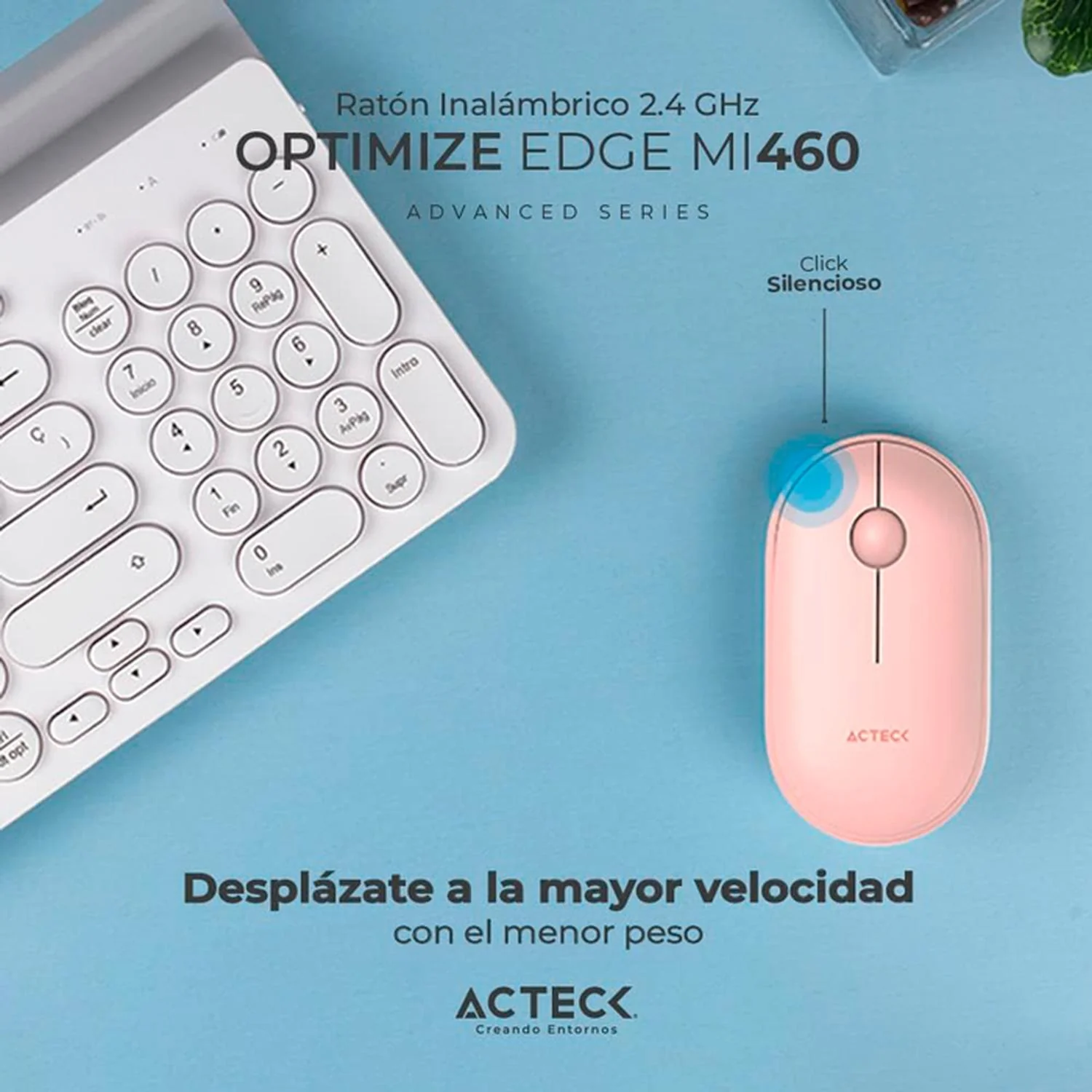 Mouse ACTECK OPTIMIZE EDGE MI460 Ultra Delgado 1600dpi 2 Botones Inalambrico USB 2.4 Ghz Rosa AC-934107 - Image 4