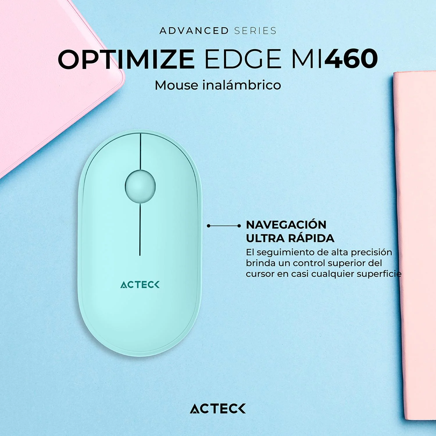 Mouse ACTECK OPTIMIZE EDGE MI460 Ultra Delgado 1600dpi 2 Botones Inalambrico USB 2.4 Ghz Tiffany AC-939904 - Image 3