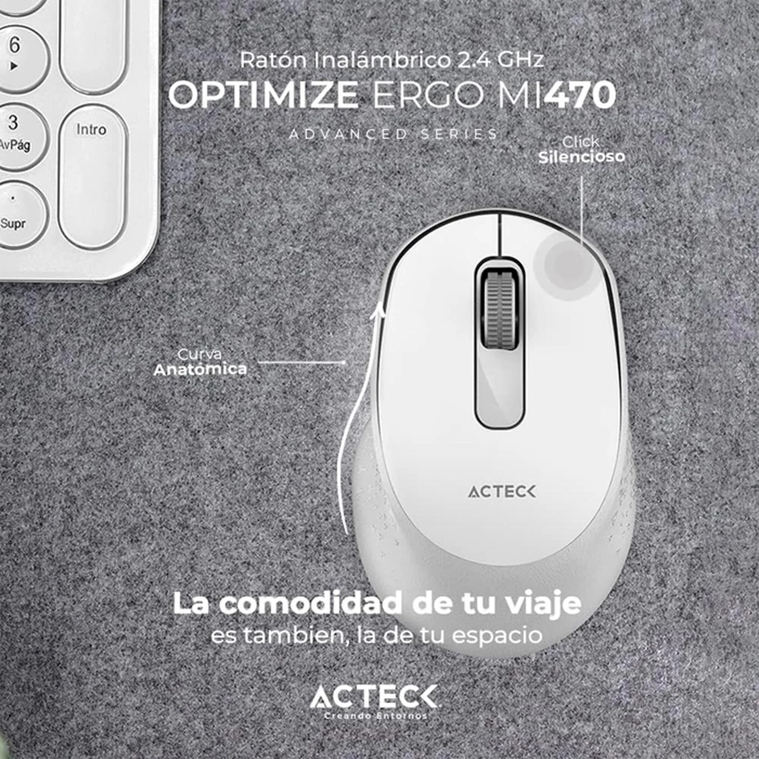 Mouse ACTECK OPTIMIZE ERGO MI470 1600dpi 2 botones Inalambrico USB 2.4 Ghz Blanco AC-934152 - Image 4