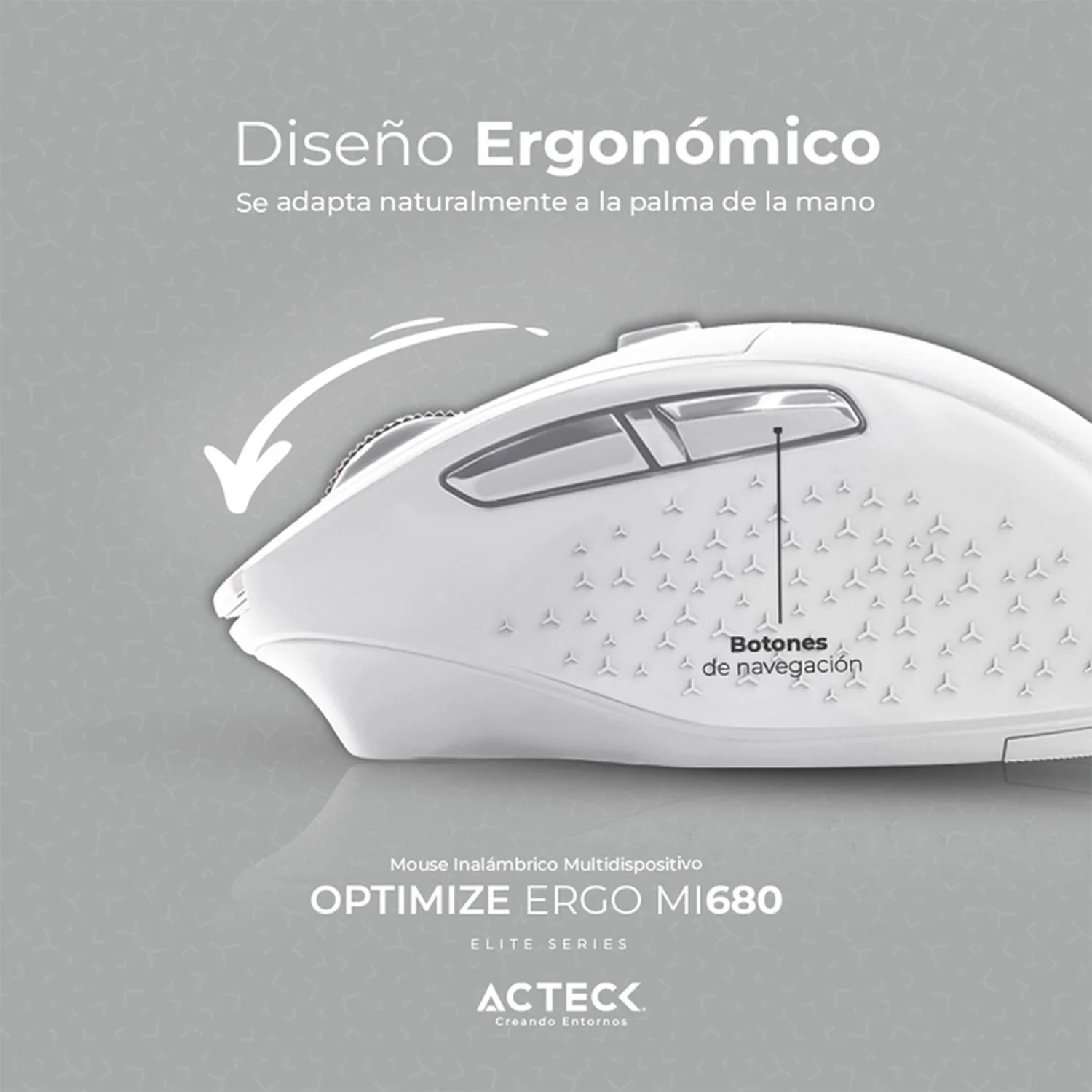 Mouse ACTECK OPTIMIZE ERGO MI680 1600dpi 6 botones Inalambrico USB 2.4 Ghz Blanco AC-934084 - Image 3