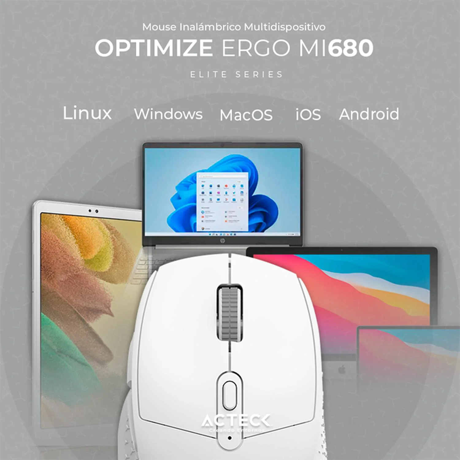 Mouse ACTECK OPTIMIZE ERGO MI680 1600dpi 6 botones Inalambrico USB 2.4 Ghz Blanco AC-934084 - Image 4