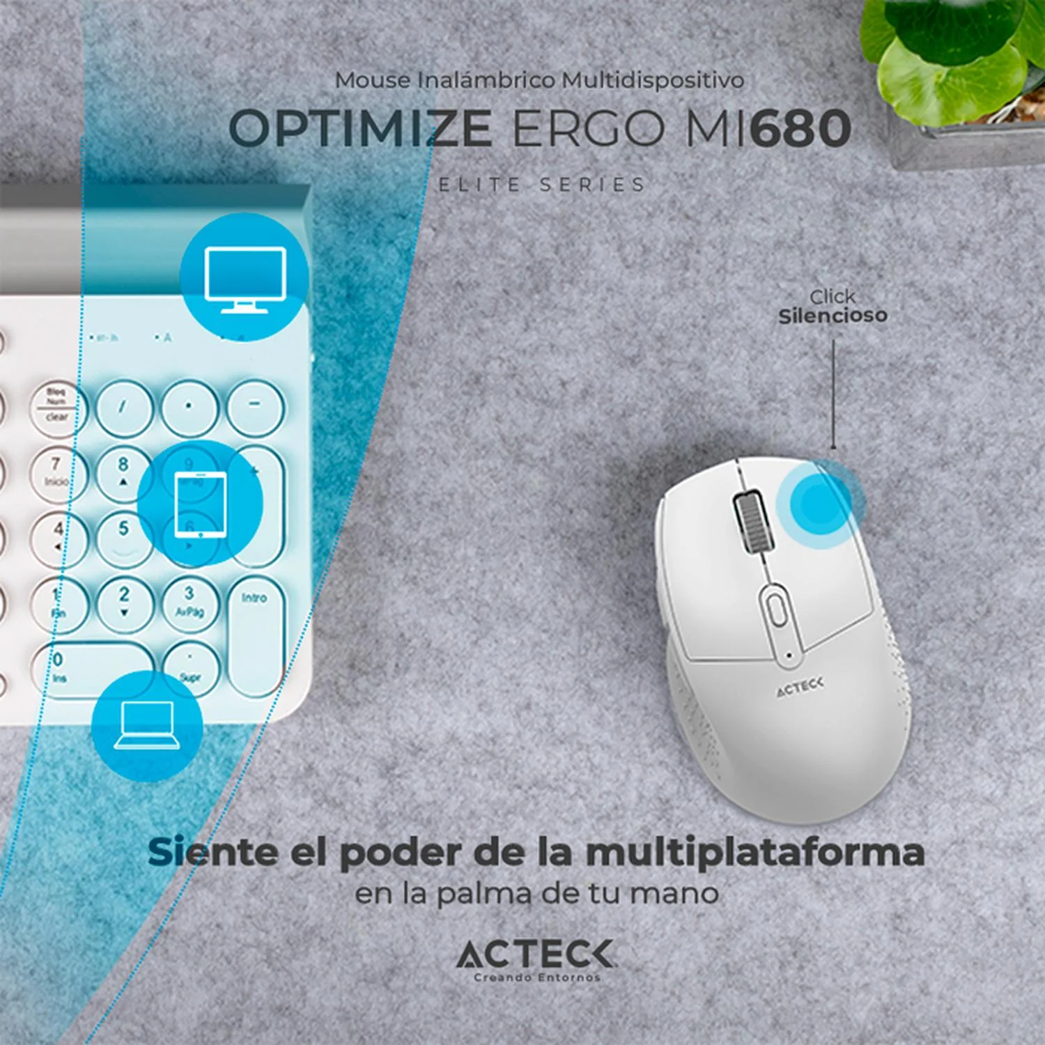 Mouse ACTECK OPTIMIZE ERGO MI680 1600dpi 6 botones Inalambrico USB 2.4 Ghz Blanco AC-934084 - Image 5