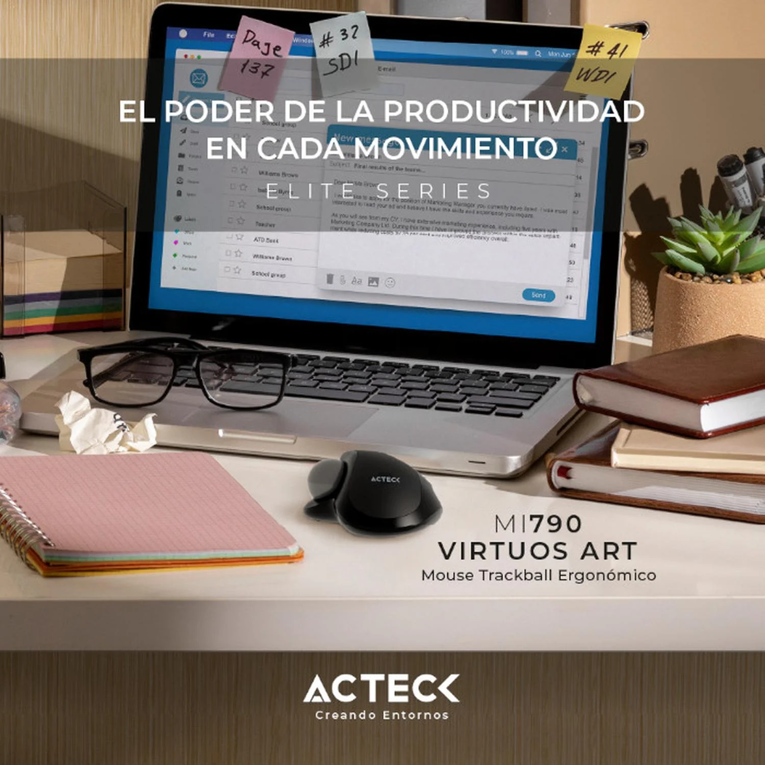 Mouse Ergonomico ACTECK VIRTUOS ART MI790 1600dpi Inalambrico 8 botones Negro AC-936309 - Image 6