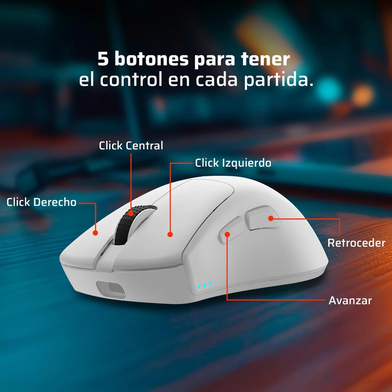 Mouse Gamer BALAM RUSH DRIFT PERFORM MG5 12000dpi 5 Botones Inalambrico 2.4GHz BT 5.1 Blanco BR-938556 Comodidad y precisión en el juego - Image 2