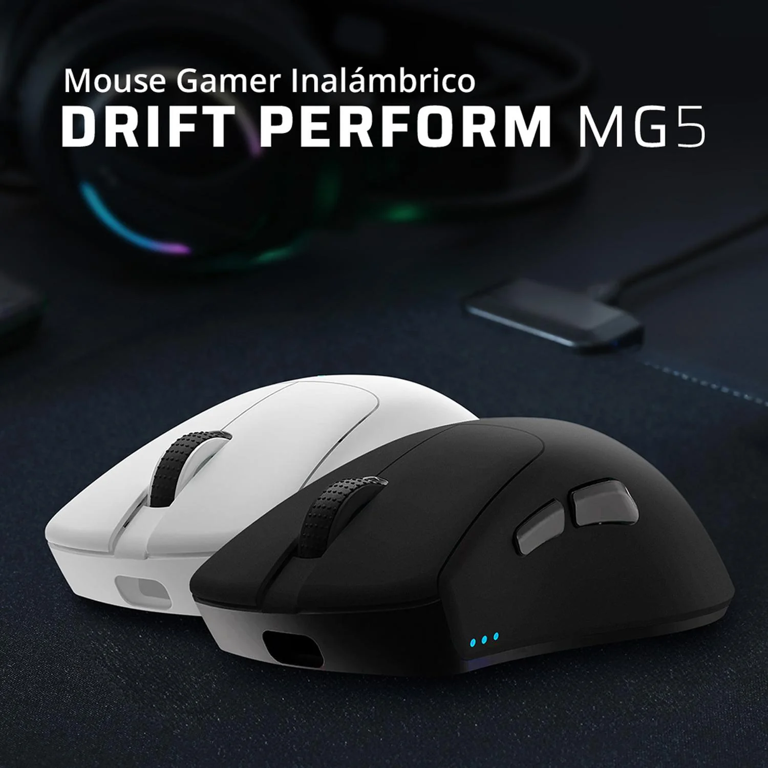Mouse Gamer BALAM RUSH DRIFT PERFORM MG5 12000dpi 5 Botones Inalambrico 2.4GHz BT 5.1 Blanco BR-938556 Comodidad y precisión en el juego - Image 5