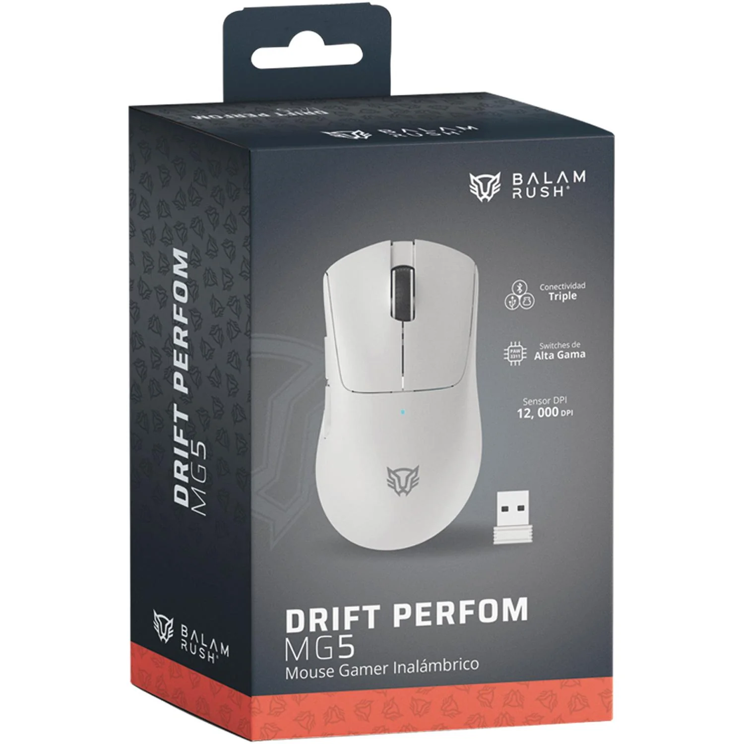 Mouse Gamer BALAM RUSH DRIFT PERFORM MG5 12000dpi 5 Botones Inalambrico 2.4GHz BT 5.1 Blanco BR-938556 Comodidad y precisión en el juego - Image 6