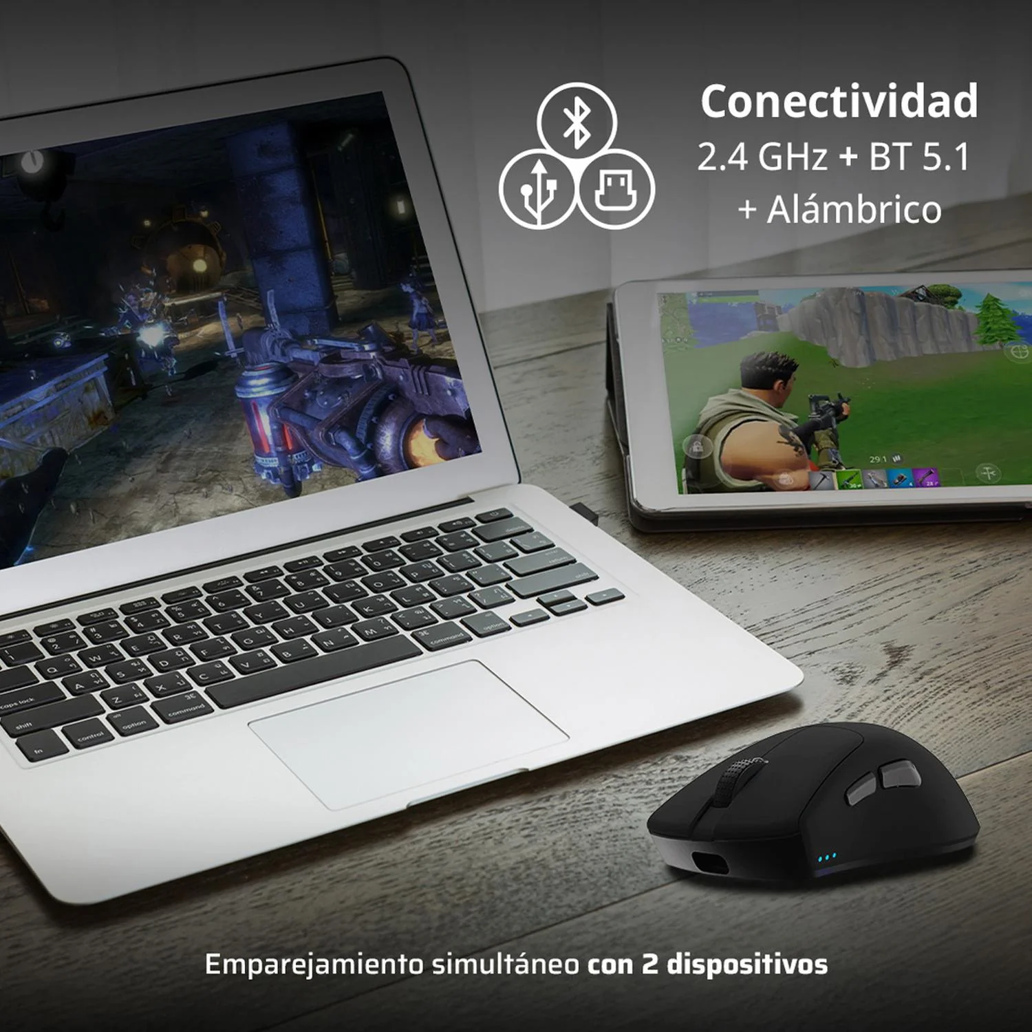 Mouse Gamer BALAM RUSH DRIFT PERFORM MG5 12000dpi 5 Botones Inalambrico 2.4GHz BT 5.1 Negro BR-938549 Comodidad y precisión en el juego - Image 3