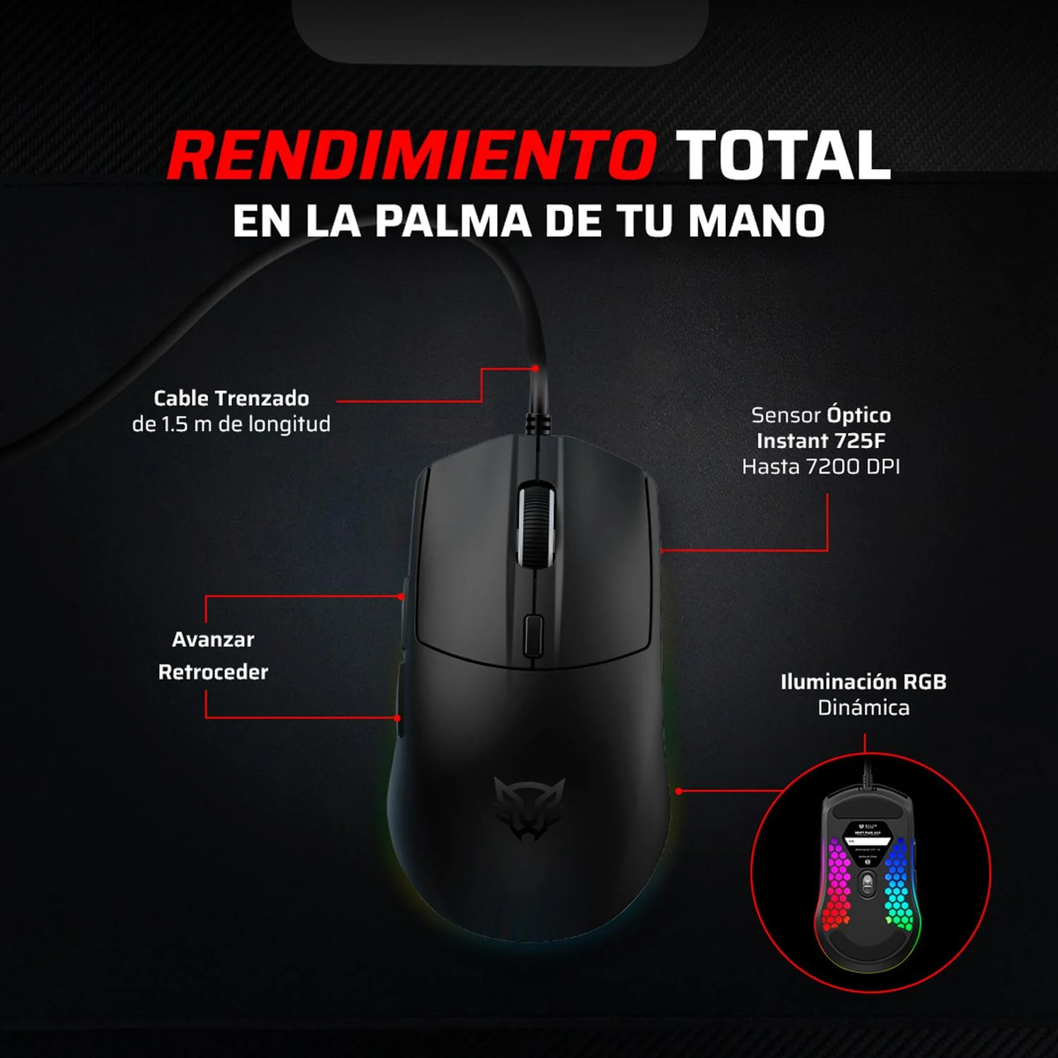 Mouse Gamer BALAM RUSH DRIFT PLUS MG3 7200dpi 6 Botones RGB Negro BR-943512 Máxima comodidad y Precision - Image 2