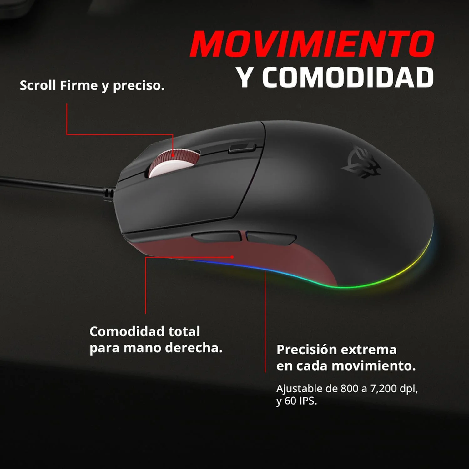 Mouse Gamer BALAM RUSH DRIFT PLUS MG3 7200dpi 6 Botones RGB Negro BR-943512 Máxima comodidad y Precision - Image 3