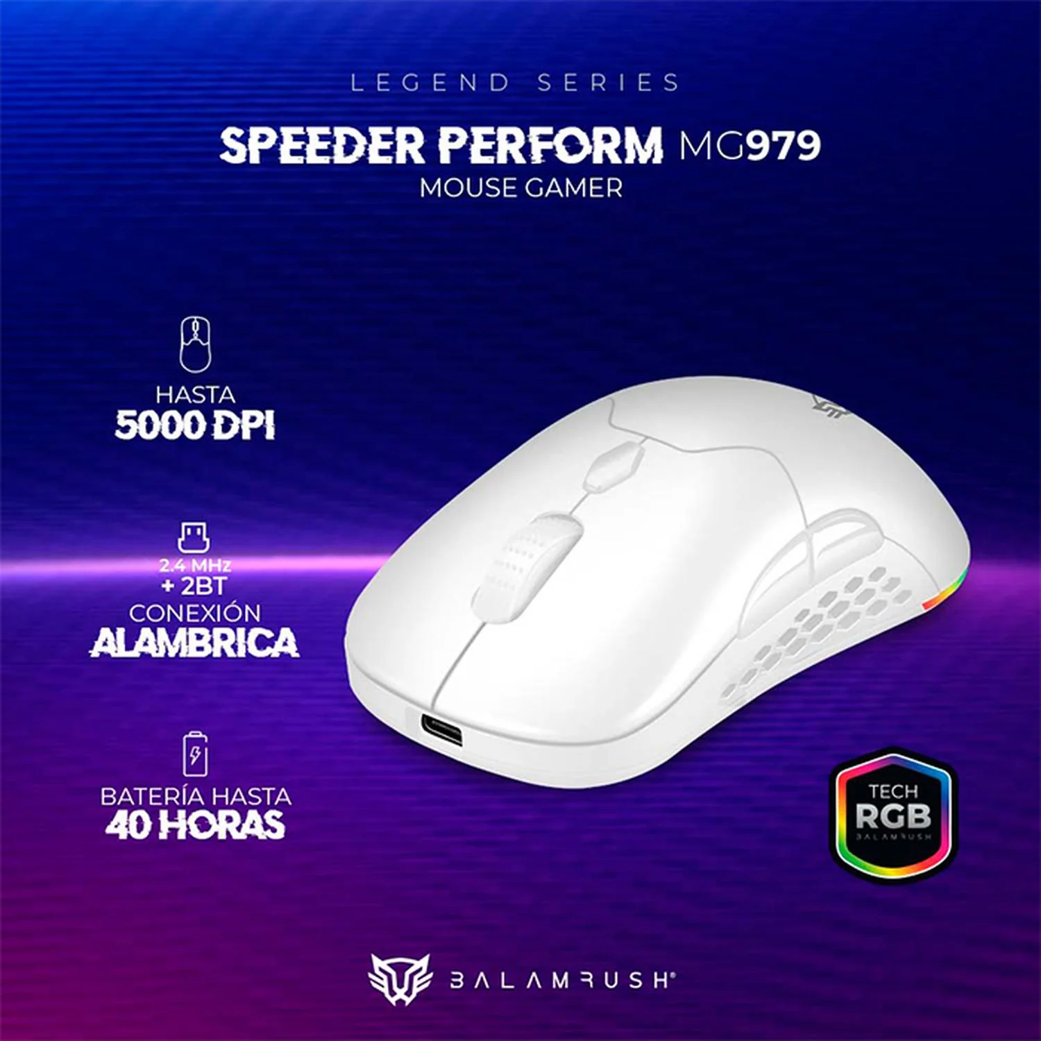 Mouse Gamer BALAM RUSH SPEEDER PERFORM MG979 10000dpi Inalambrico Blanco BR-936859 - Image 3