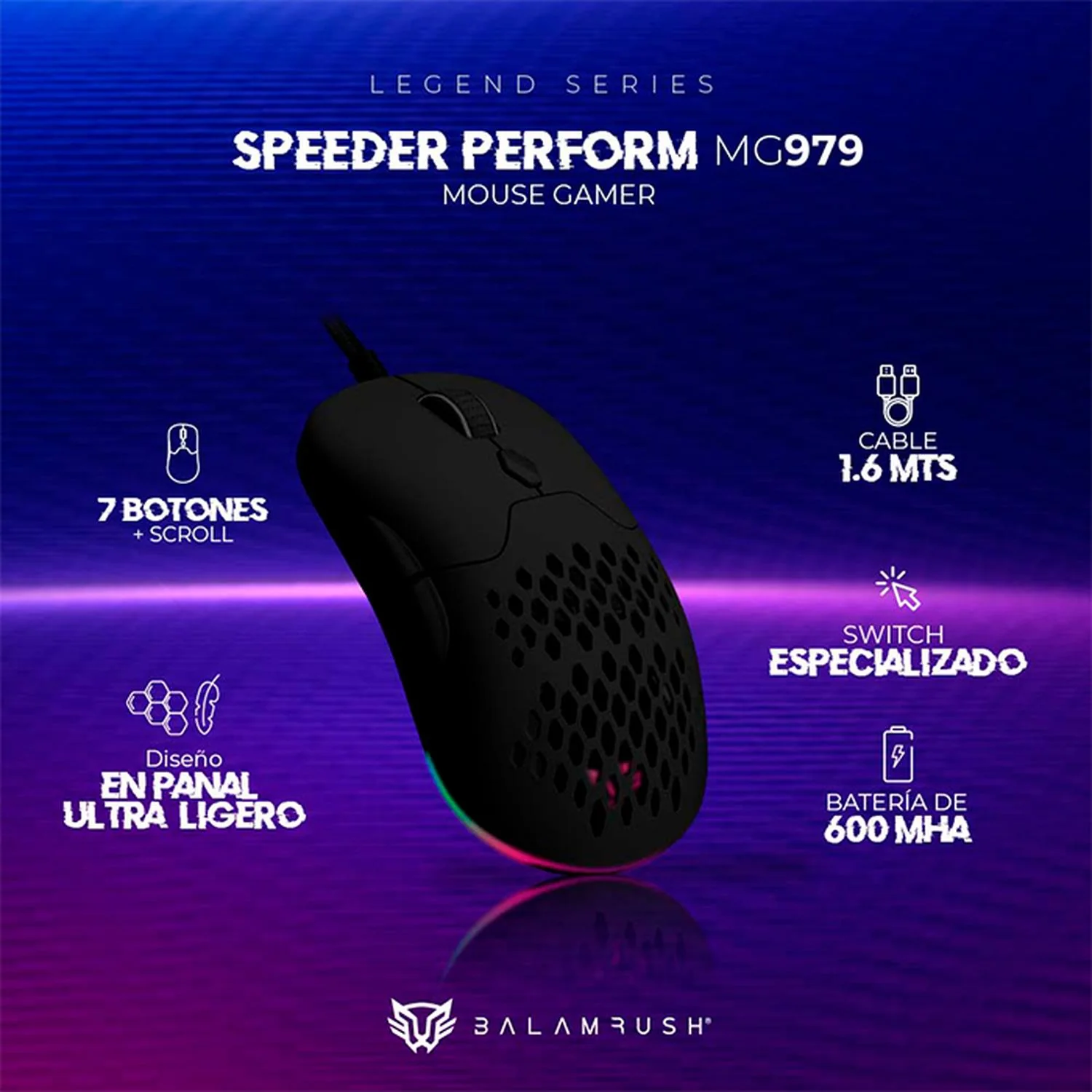 Mouse Gamer BALAM RUSH SPEEDER PERFORM MG979 10000dpi Inalambrico Negro BR-936842 - Image 3