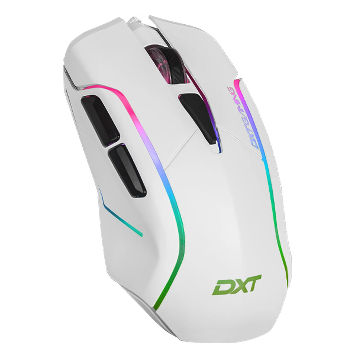 Mouse Gaming DXT GAMING Grip RGB 7200 DPI Sensor Optico 6 Botones Programables 13 Modos de Retroiluminacion Alambrico USB Blanco MGDXT046WT
