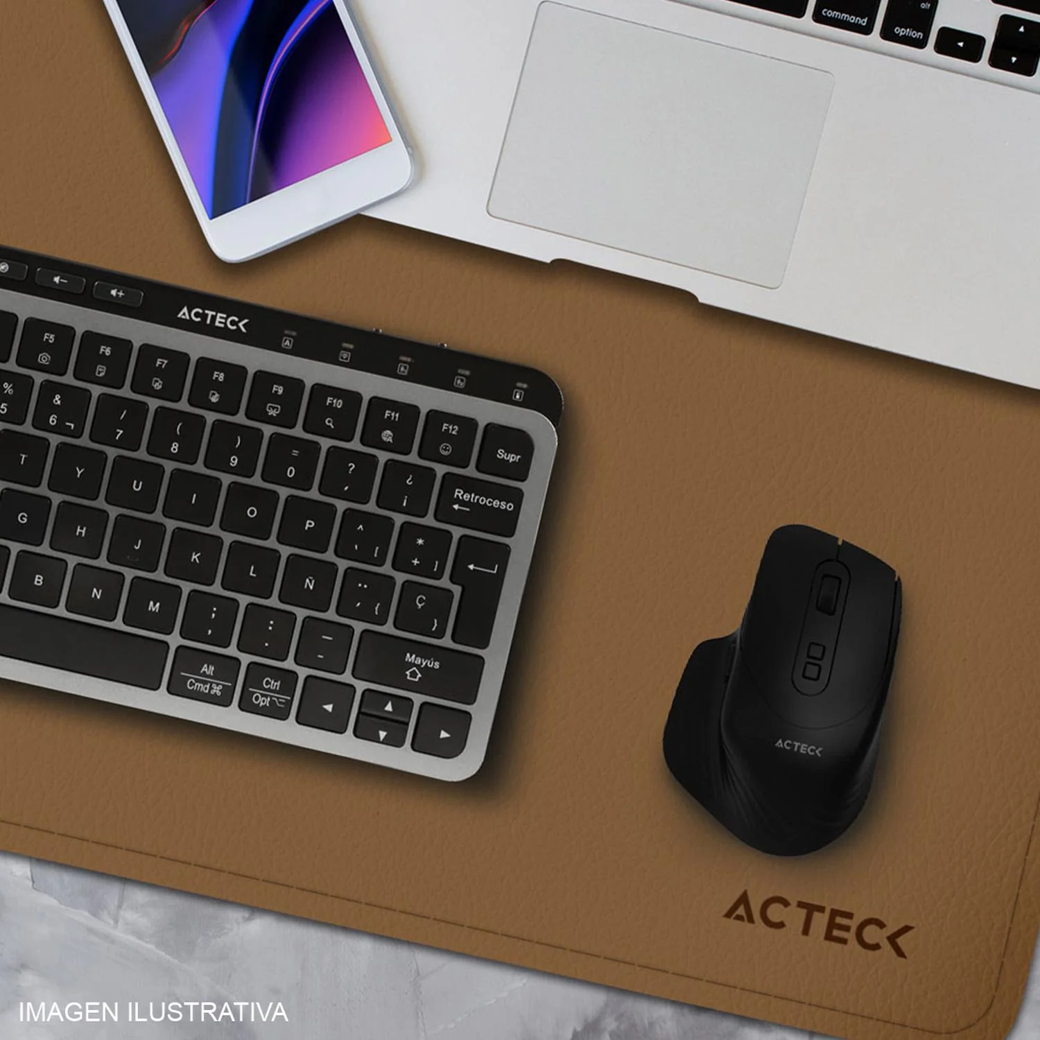 Mouse Pad ACTECK VIBE LEATHER TP676LC Doble Vista Diseño Liso Camel/Cafe AC-940993 - Image 4