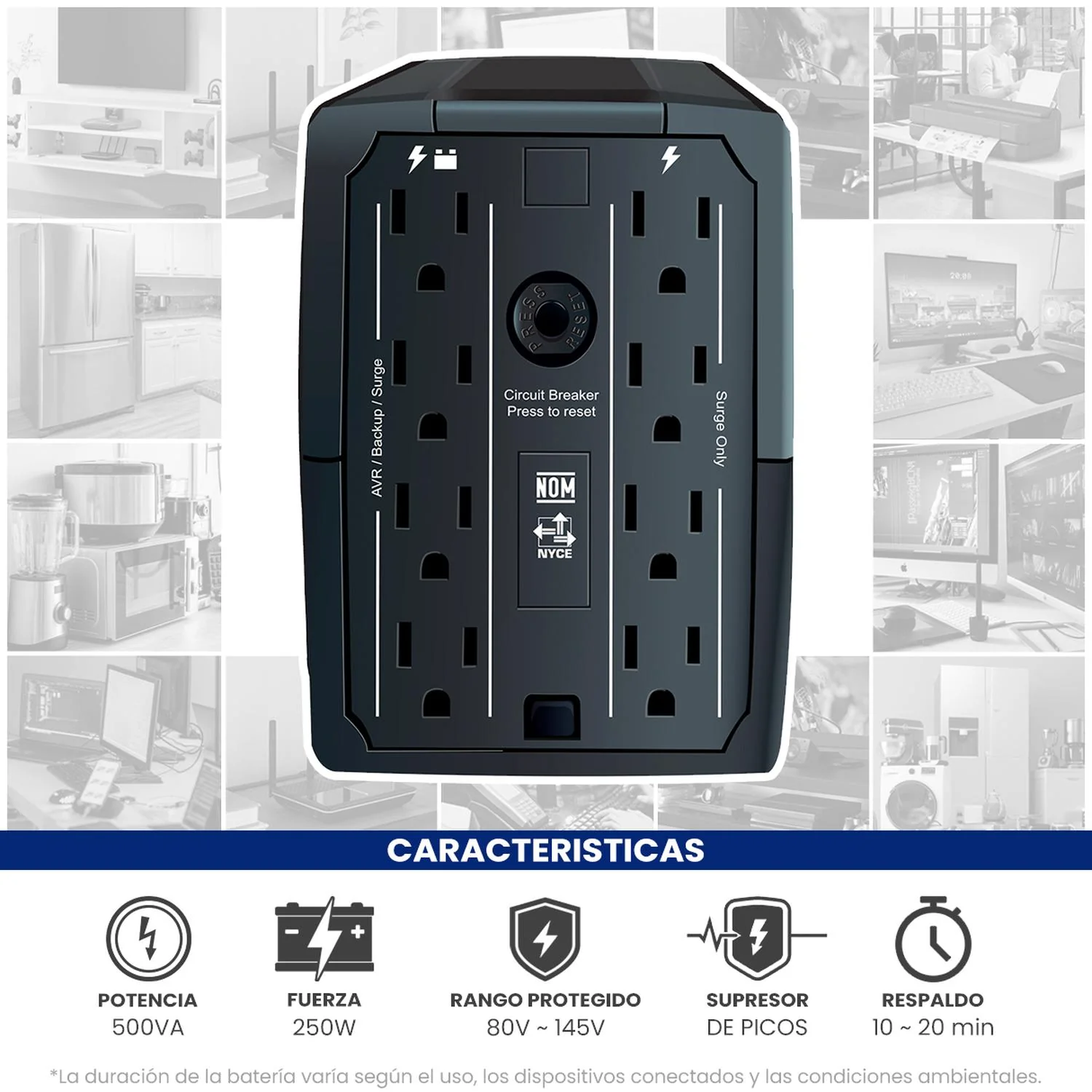 No Break CDP R-UPR508 500VA/250W Respaldo 10-20min AVR Supresor de Picos 8 Salidas 6 USB - Image 2