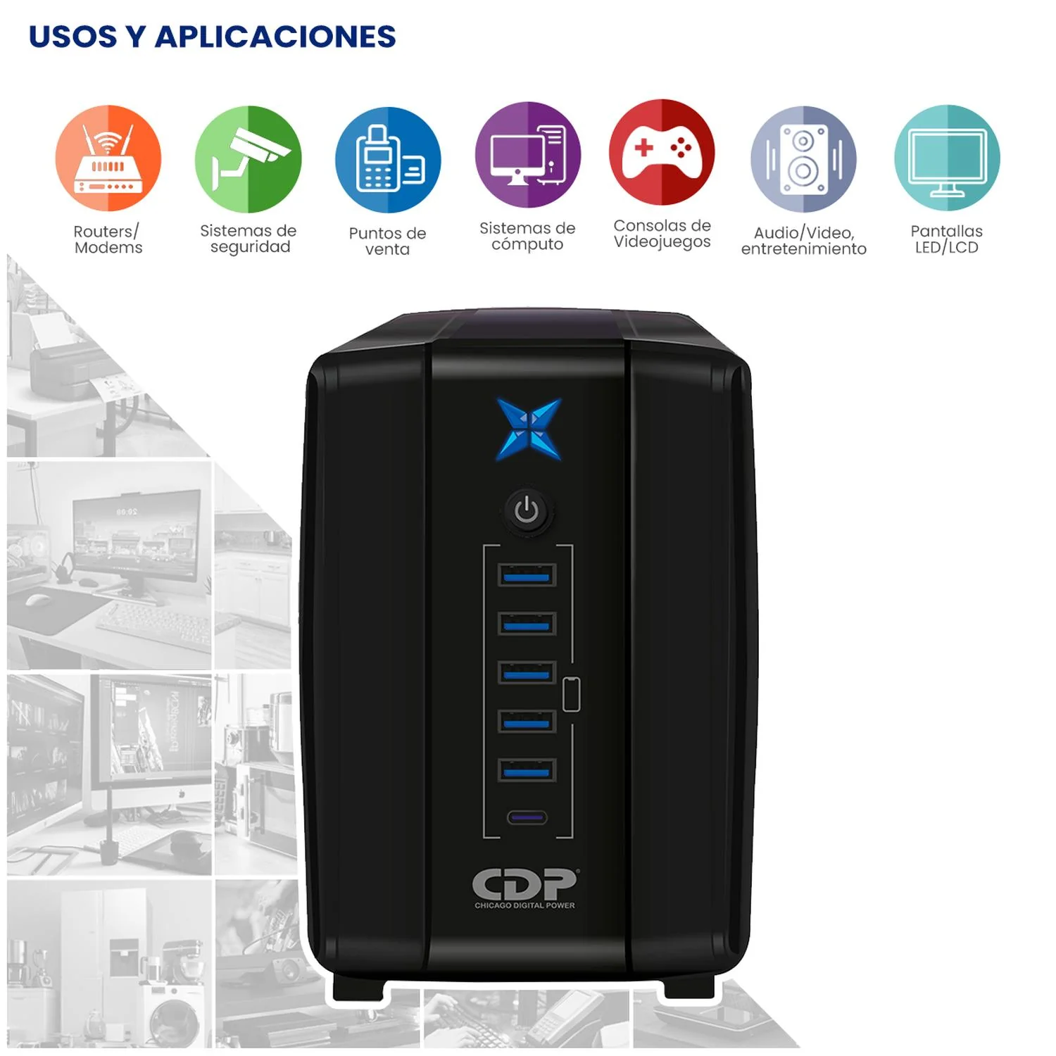 No Break CDP R-UPR508 500VA/250W Respaldo 10-20min AVR Supresor de Picos 8 Salidas 6 USB - Image 3