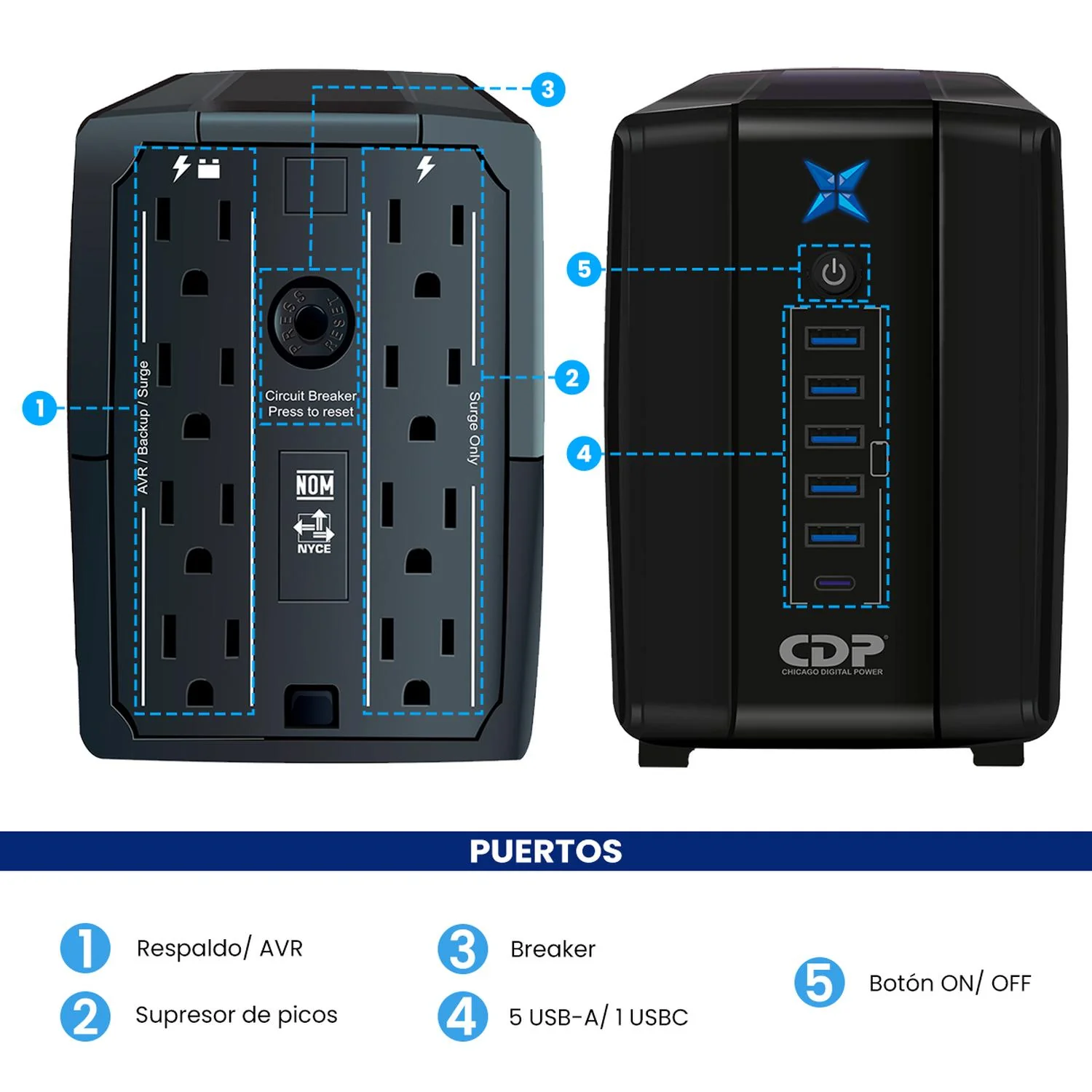 No Break CDP R-UPR508 500VA/250W Respaldo 10-20min AVR Supresor de Picos 8 Salidas 6 USB - Image 4