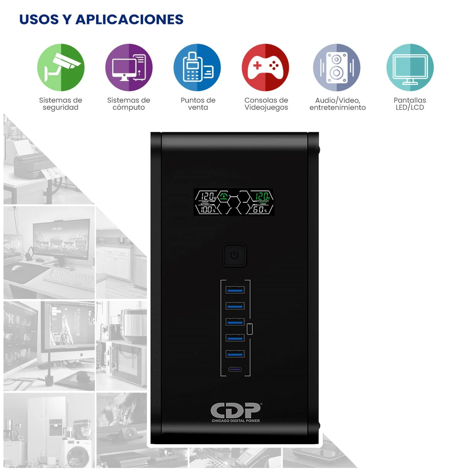 No Break Inteligente CDP R-Smart1210 UPS 1200VA/720W Respaldo 10-30min AVR Supresor de Picos 10 Salidas RJ45 - Image 3