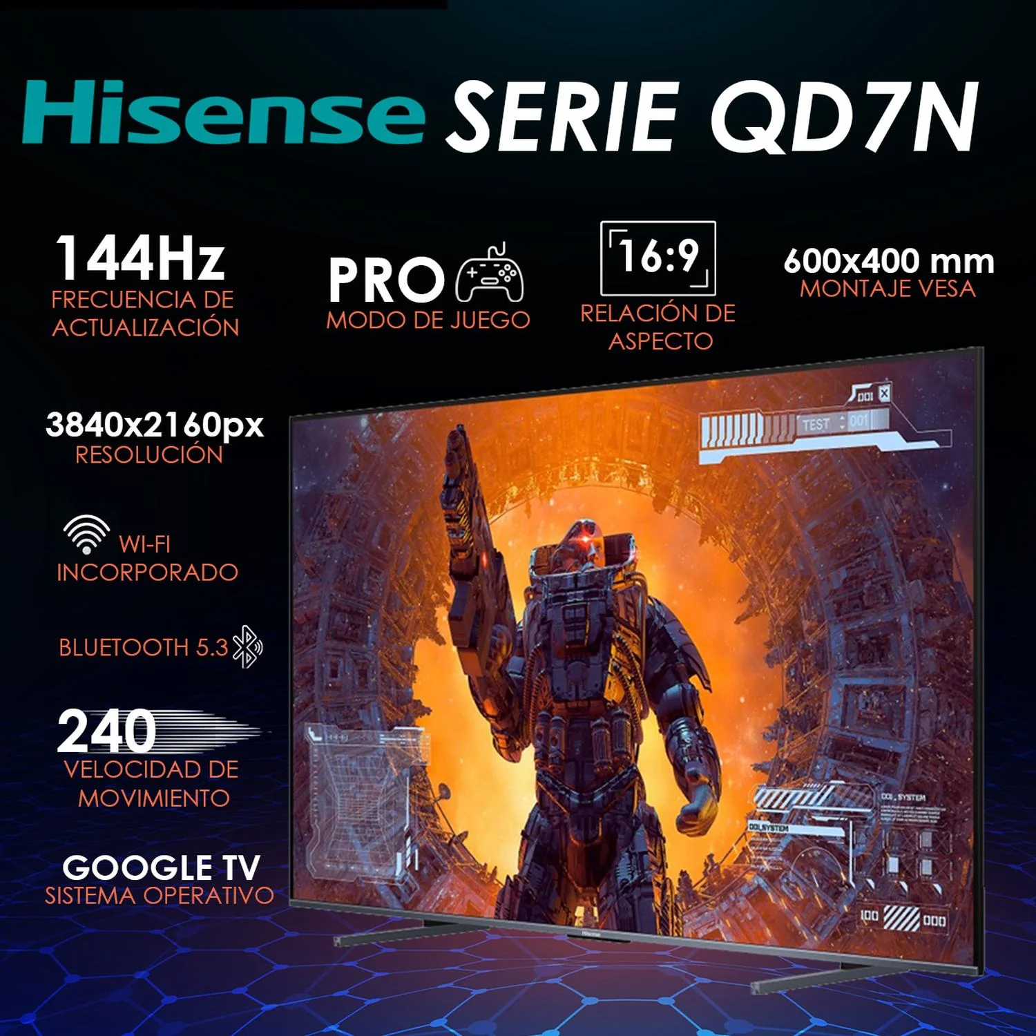 Pantalla Smart TV 100 pulgadas HISENSE QD7N 4K Ultra HD QLED Google TV 100QD7N - Image 4