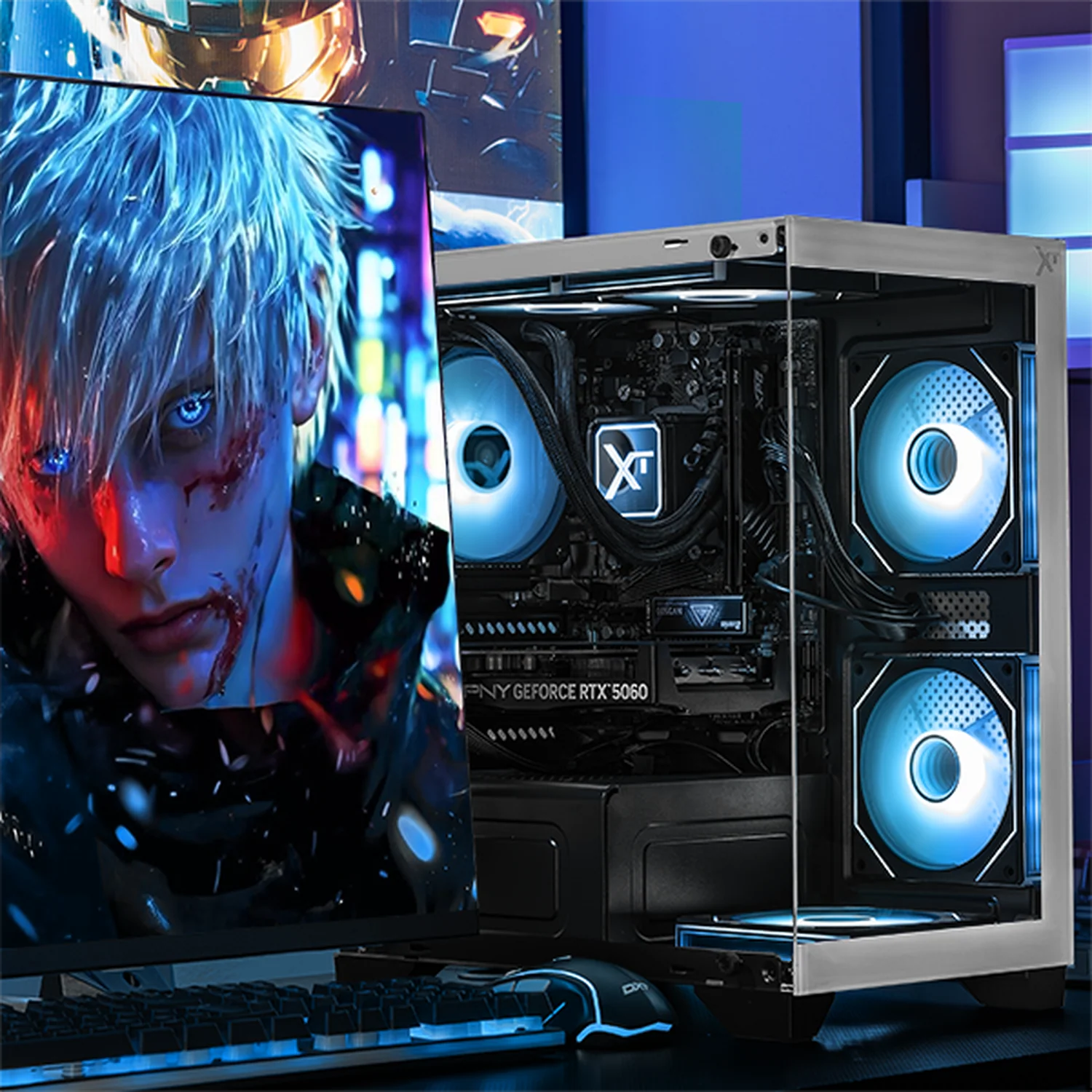PC Gamer Completa Xtreme PC Gaming NVIDIA GeForce RTX 5060 AMD Ryzen 7 5700 16GB SSD 1TB Monitor Curvo 27 180Hz Sistema Liquido WIFI Black/White gaming 1080p, estudios y multitarea - Image 6