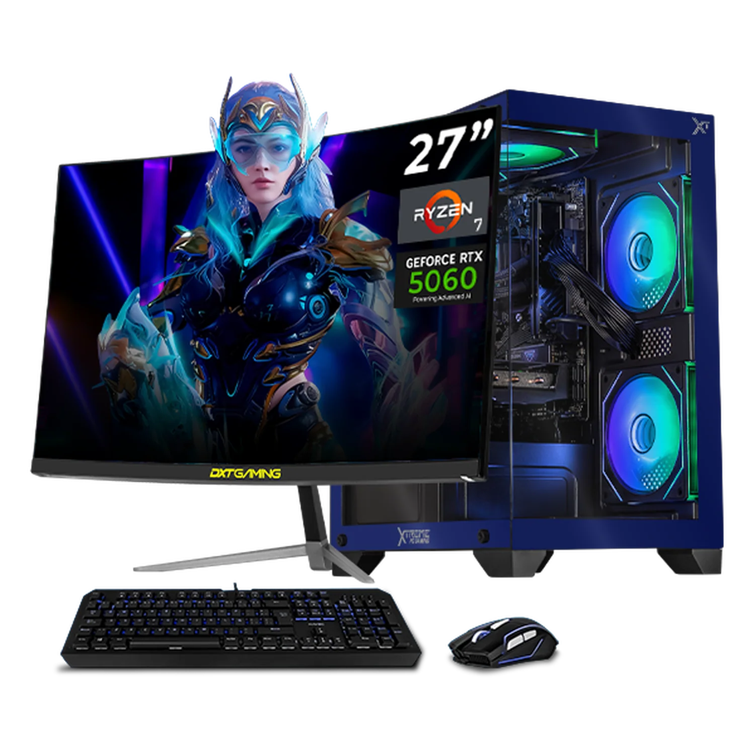 PC Gamer Completa IA Xtreme PC Gaming NVIDIA GeForce RTX 5060 AMD Ryzen 7 5700 16GB SSD 1TB Monitor Curvo 27 180Hz Sistema Liquido WIFI Blue Productividad Versátil Acelerada con IA