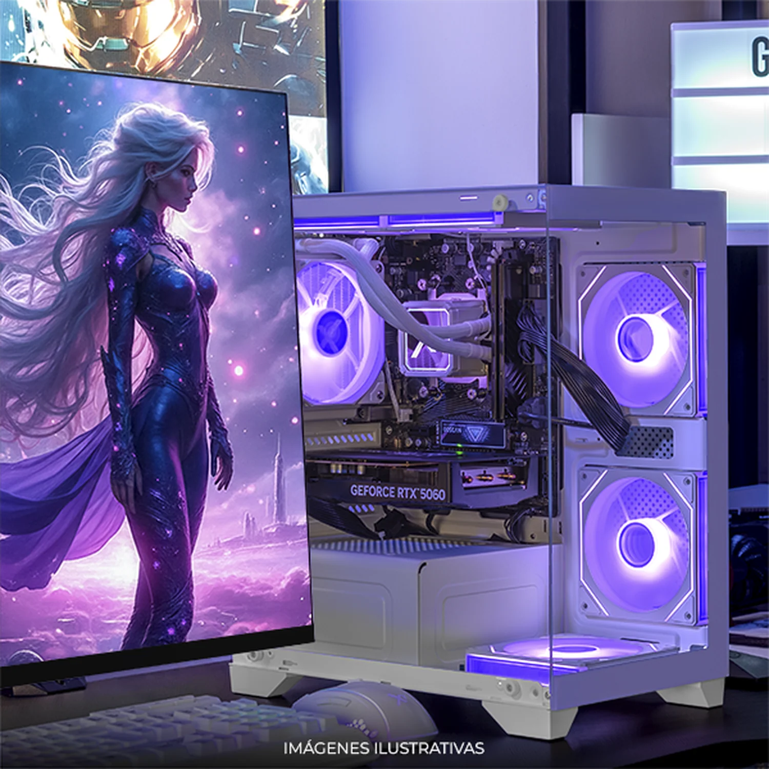 PC Gamer Completa con IA Xtreme PC Gaming NVIDIA GeForce RTX 5060 AMD Ryzen 7 5700 32GB SSD 1TB Monitor Curvo 27 180Hz Sistema Liquido WIFI Lila gaming 1080p, estudios y multitarea - Image 6