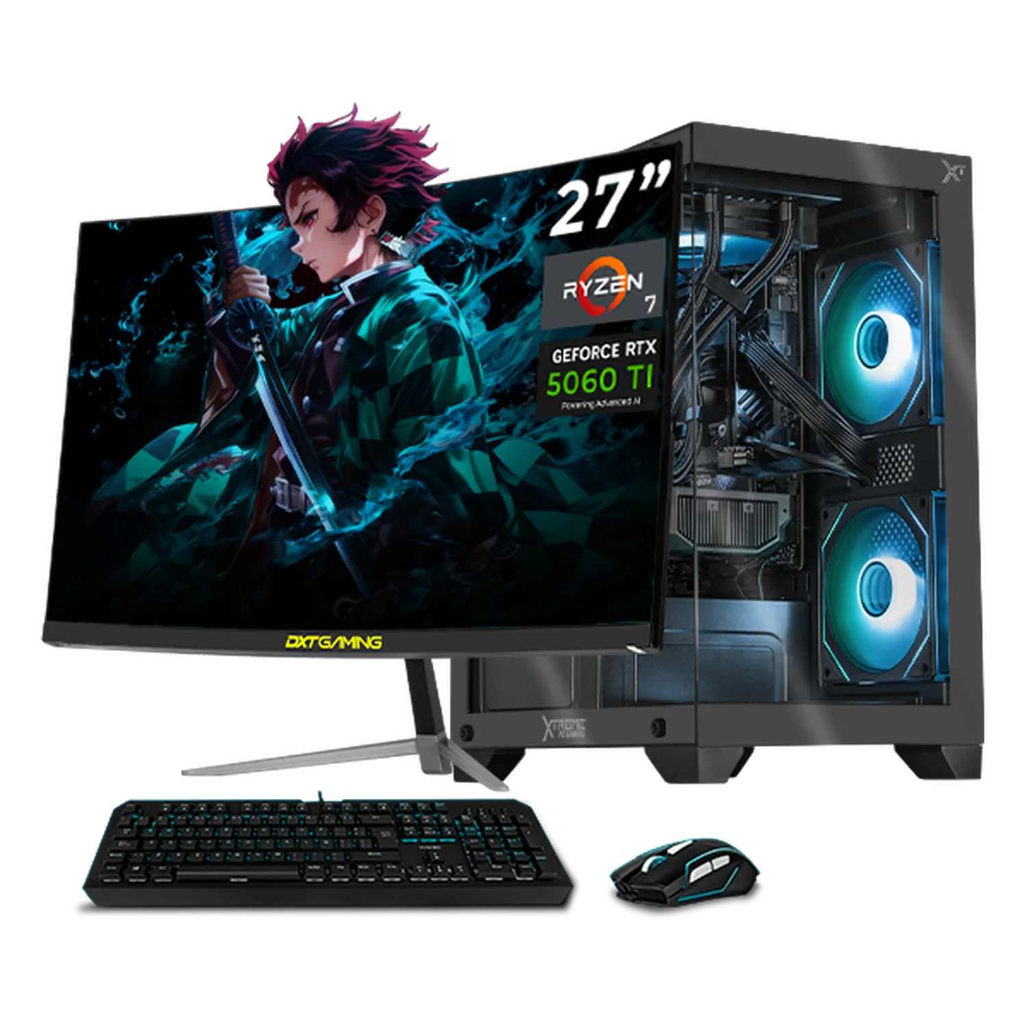 PC Gamer Completa con IA Xtreme PC Gaming NVIDIA GeForce RTX 5060 Ti AMD Ryzen 7 5700X 32GB SSD 1TB Monitor Curvo 27 180Hz Sistema Liquido WIFI Grey gaming 1080p, estudios y multitarea