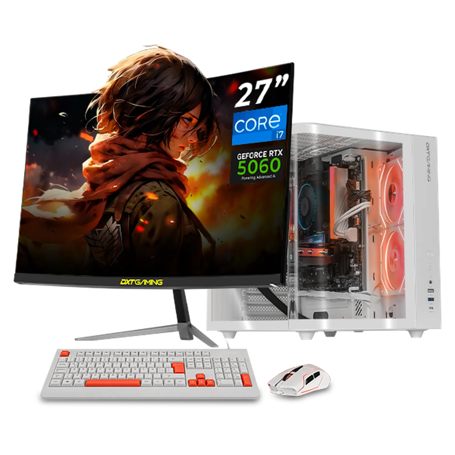 PC Gamer Completa IA DXT GAMING NVIDIA GeForce RTX 5060 Intel Core i7 14700F 16GB DDR5 SSD 1TB Monitor Curvo 27 180Hz WIFI BT White Productividad Versátil Acelerada con IA