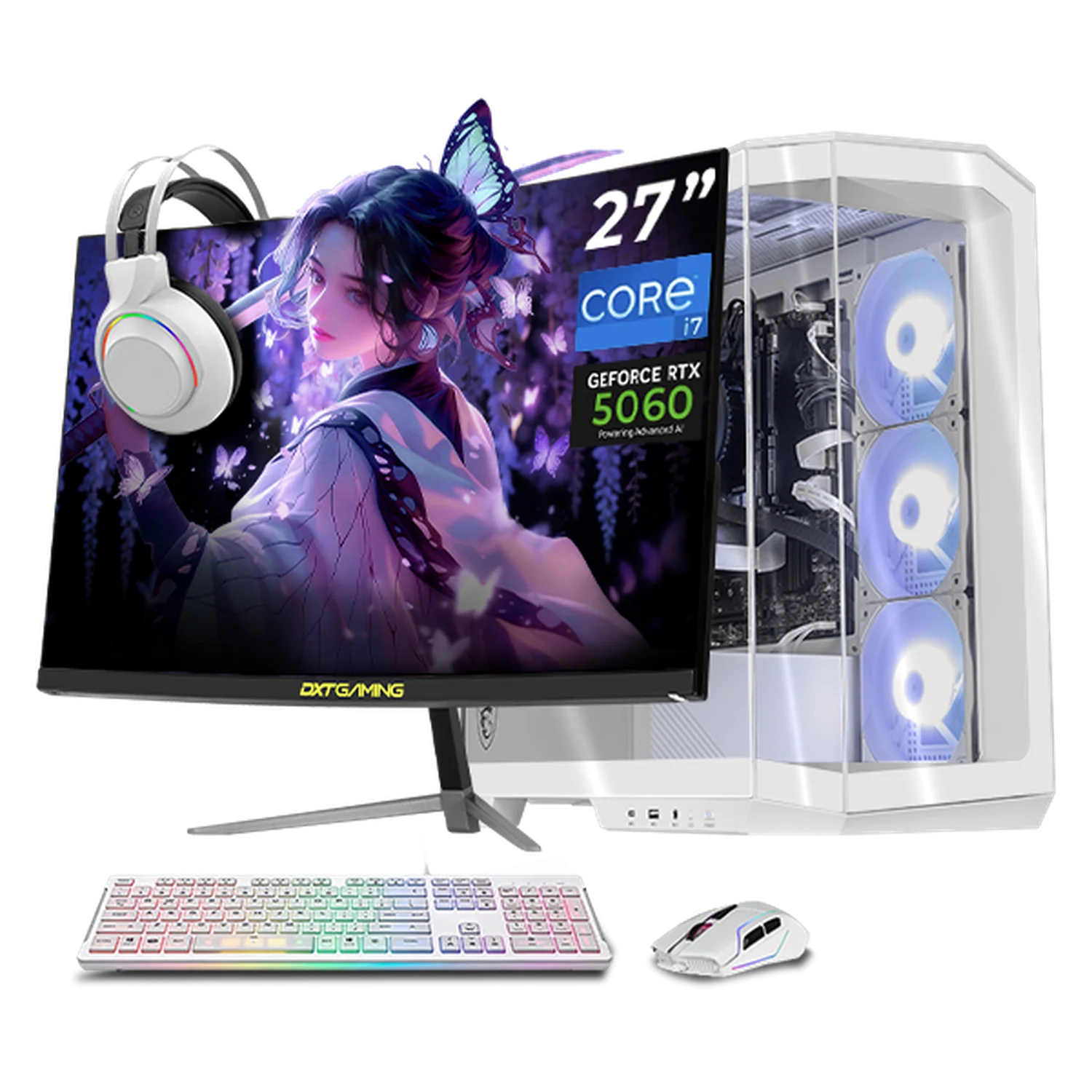 PC Gamer Completa Xtreme PC Gaming MSI NVIDIA GeForce RTX 5060 Intel Core i7 14700F 16GB DDR5 SSD 1TB Monitor Curvo 27 180Hz WIFI White gaming 1080p, estudios y multitarea