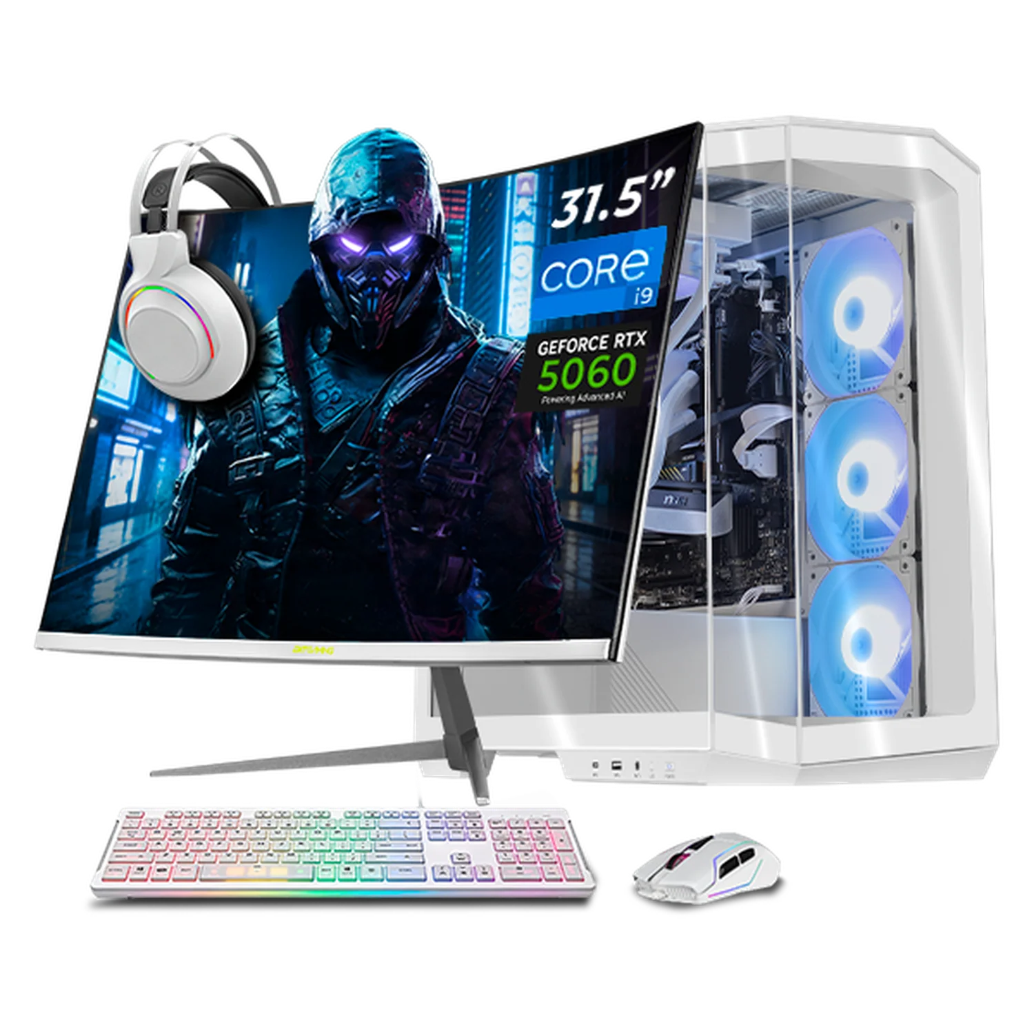 PC Gamer Completa Xtreme PC Gaming MSI NVIDIA GeForce RTX 5060 Intel Core i9 14900KF 16GB DDR5 SSD 1TB Monitor Curvo 31.5 180Hz Sistema Liquido WIFI White gaming 1080p, estudios y multitarea