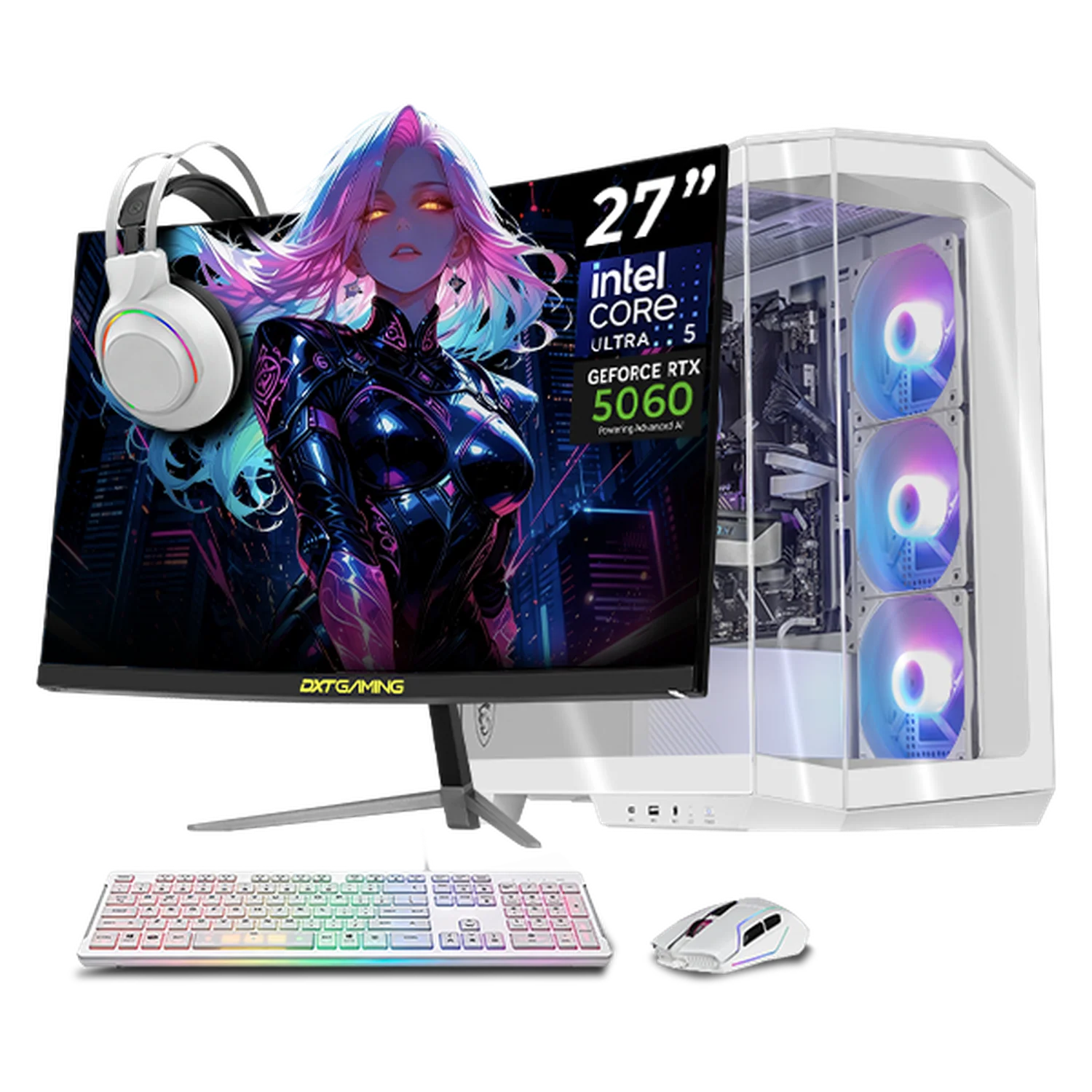 PC Gamer Completa IA Xtreme PC Gaming MSI NVIDIA GeForce RTX 5060 Intel Core Ultra 5 225F 32GB DDR5 SSD 1TB Monitor 27 180Hz WIFI White Productividad Versátil Acelerada con IA